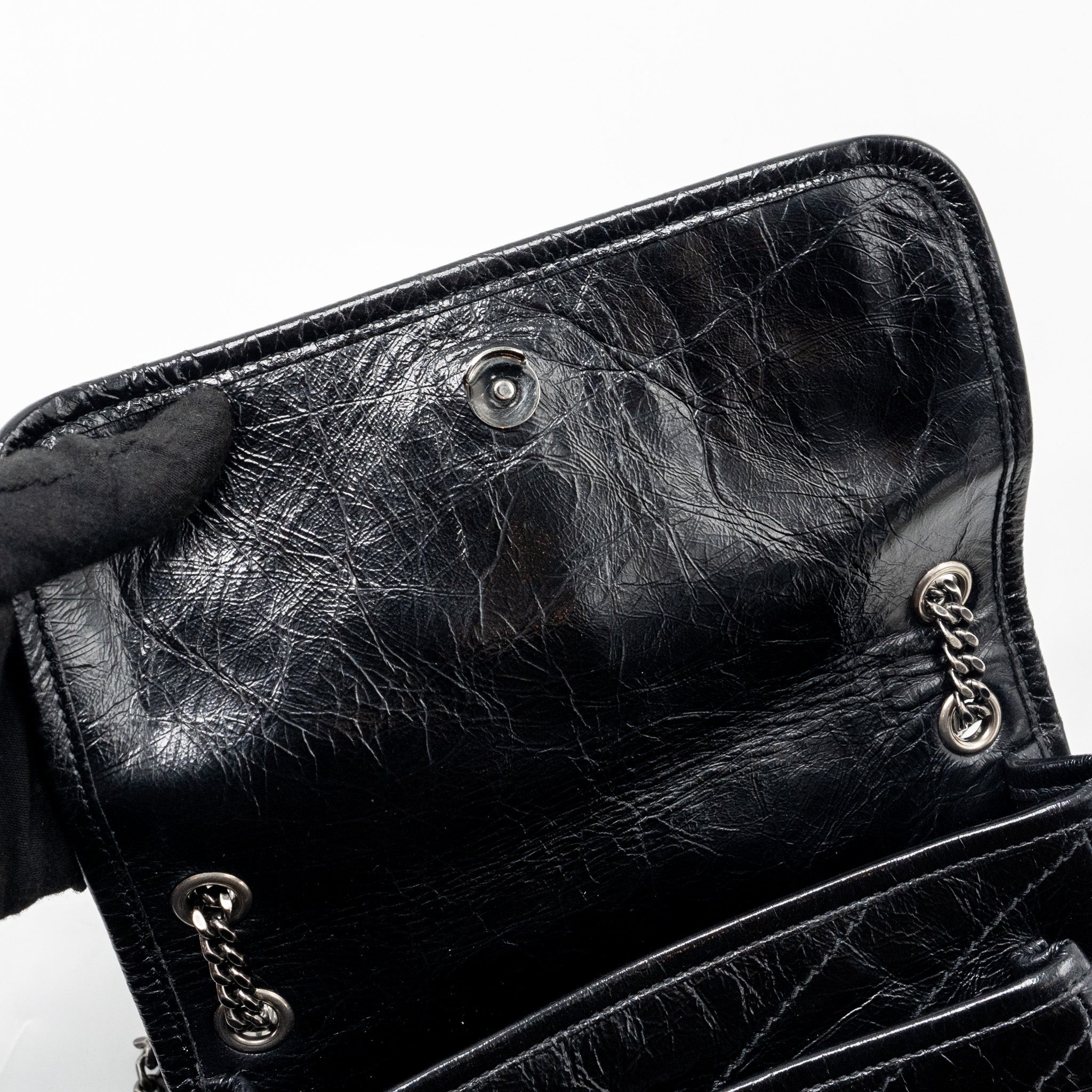 SAINT LAURENT BABY NIKI LEATHER BLACK SHW