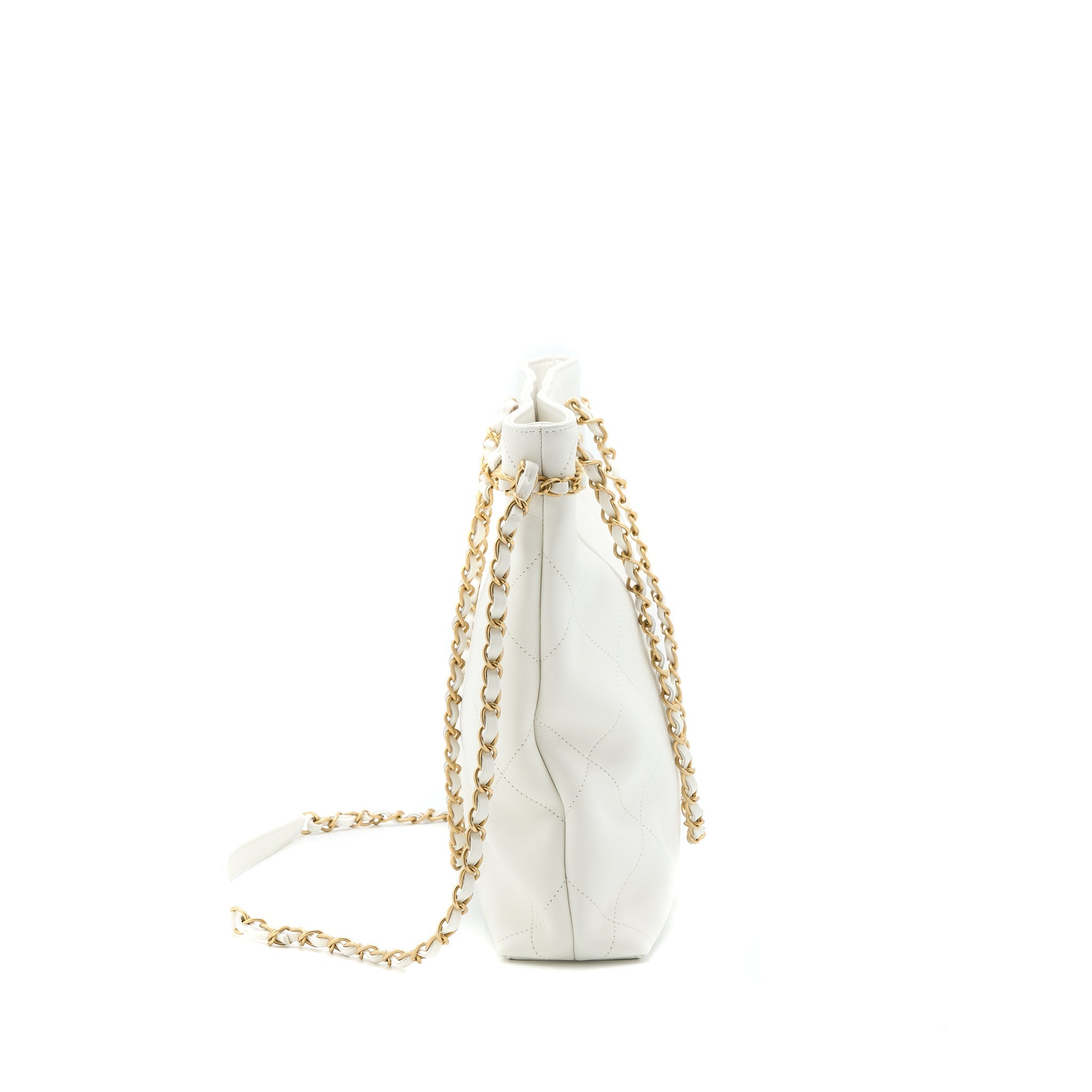 CHANEL TOTE BAG QUILTED CALFSKIN WHITE BRUSHED GHW