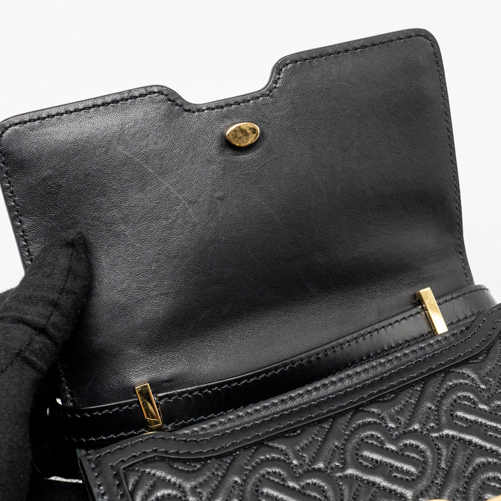 BURBERRY MINI TB MONOGRAM EMBOSSED SHOULDER BAG LAMBSKIN BLACK GHW