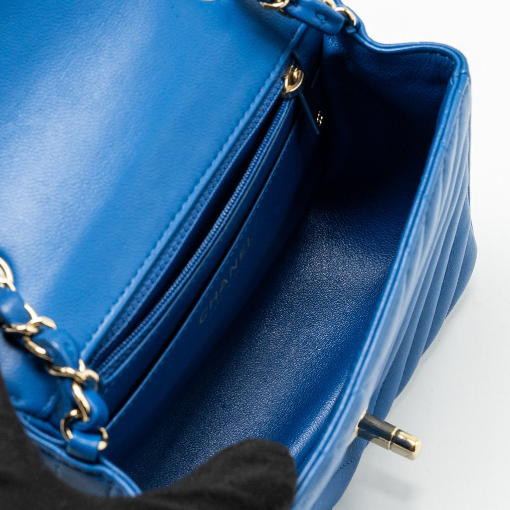 CHANEL MINI SQUARE CHEVRON LAMBSKIN BLUE LGHW
