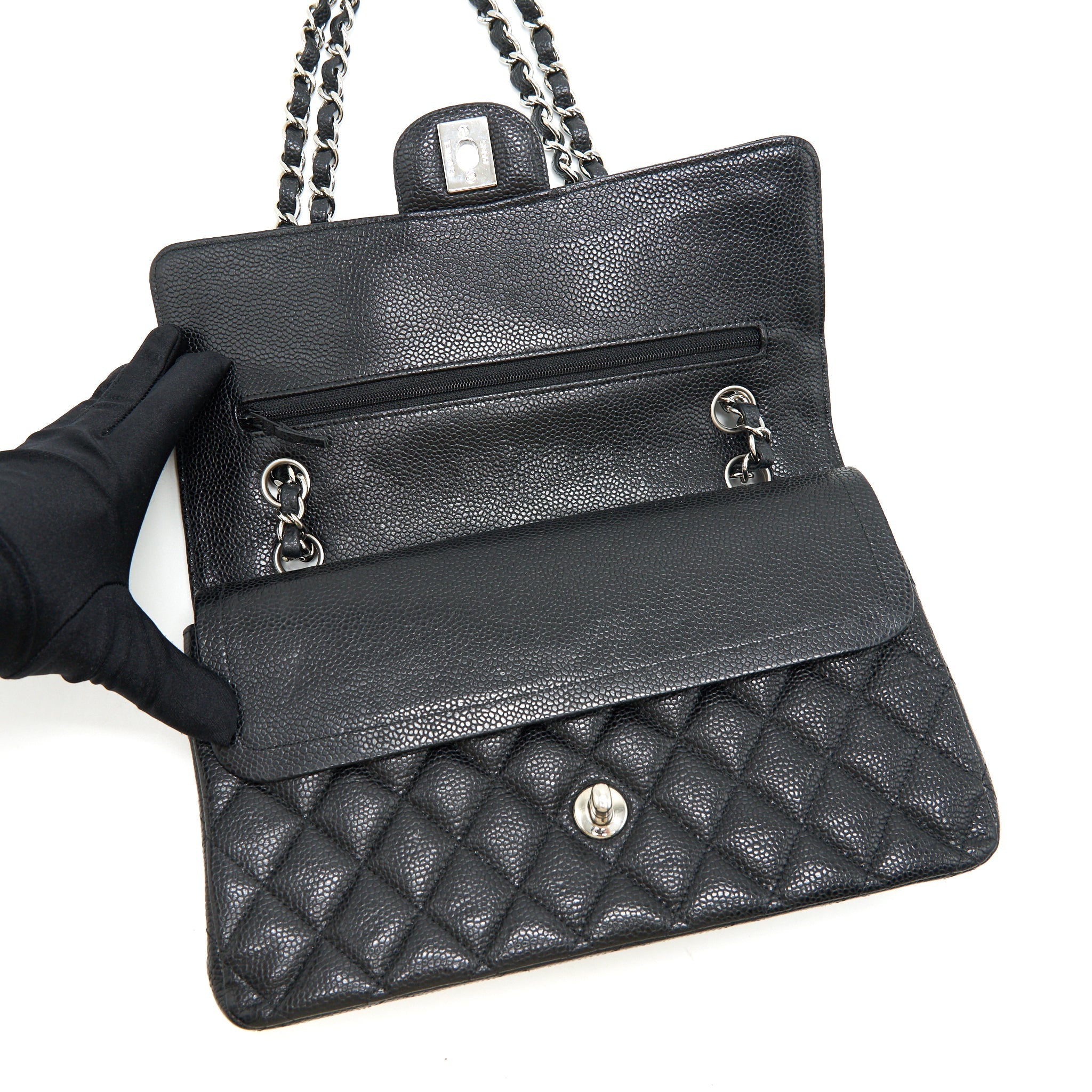 CHANEL MEDIUM CLASSIC DOUBLE FLAP CAVIER SHW