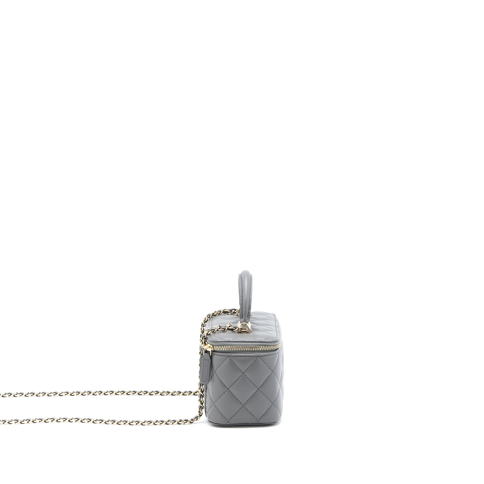 CHANEL TOP HANDLE LONG VANITY WITH CHAIN LAMBSKIN GREY LGHW (MICROCHIP)