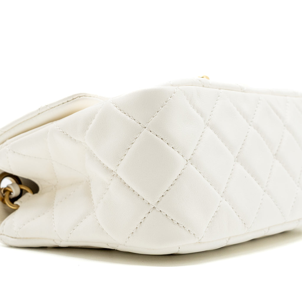 CHANEL PEARL CRUSH MINI SQUARE FLAP BAG LAMBSKIN WHITE GHW (MICROCHIP)