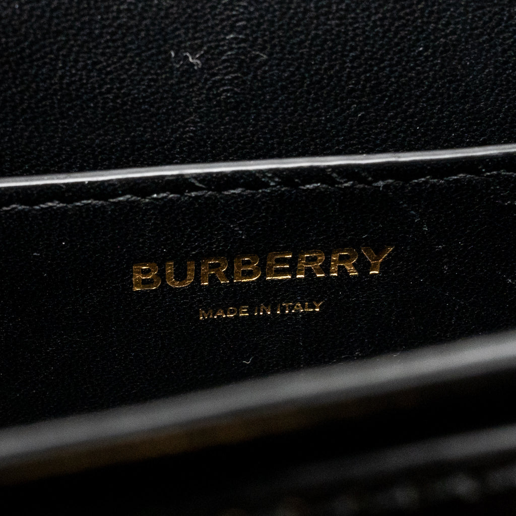 BURBERRY MINI TB MONOGRAM EMBOSSED SHOULDER BAG LAMBSKIN BLACK GHW