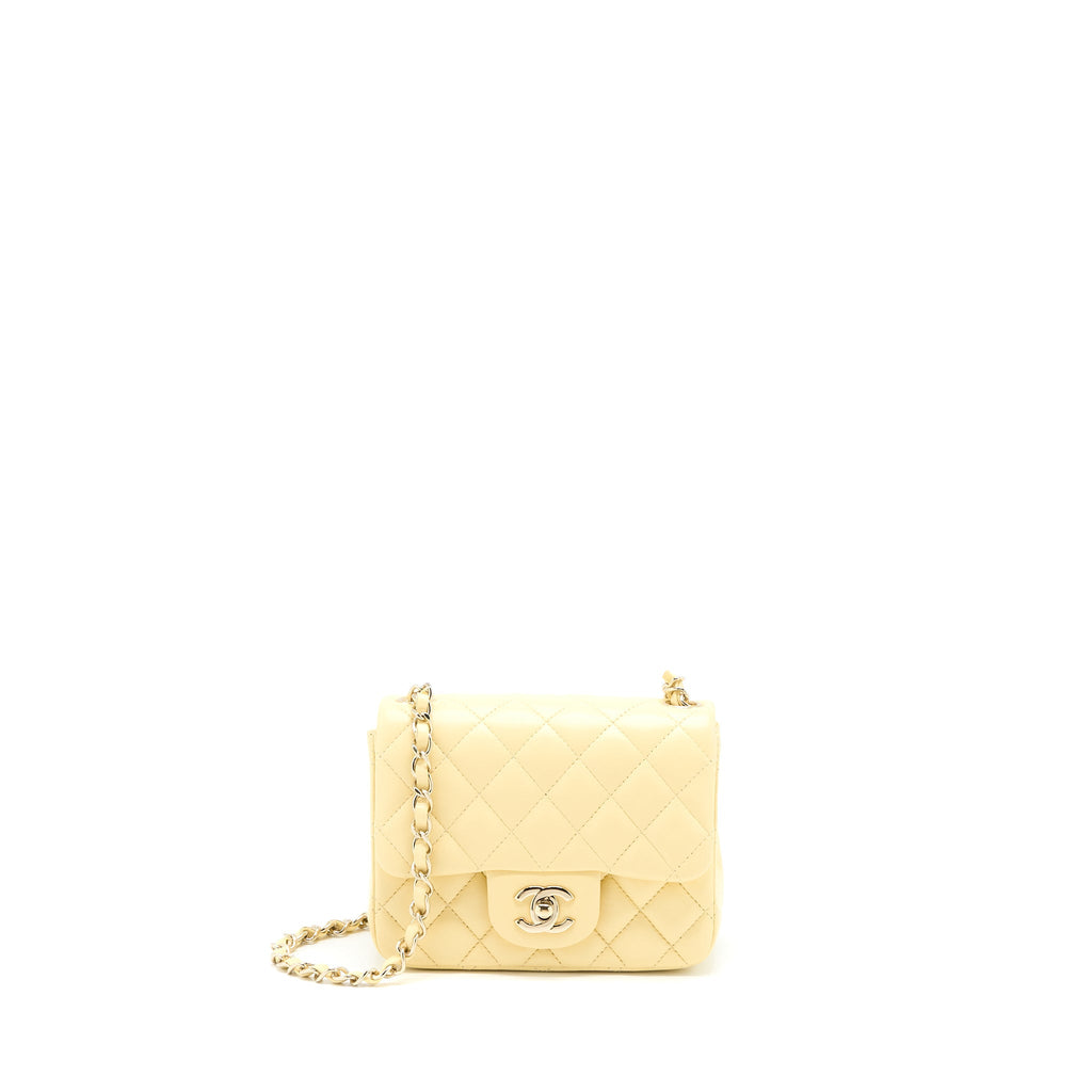 CHANEL MINI SQUARE FLAP BAG LAMBSKIN LIGHT YELLOW LGHW