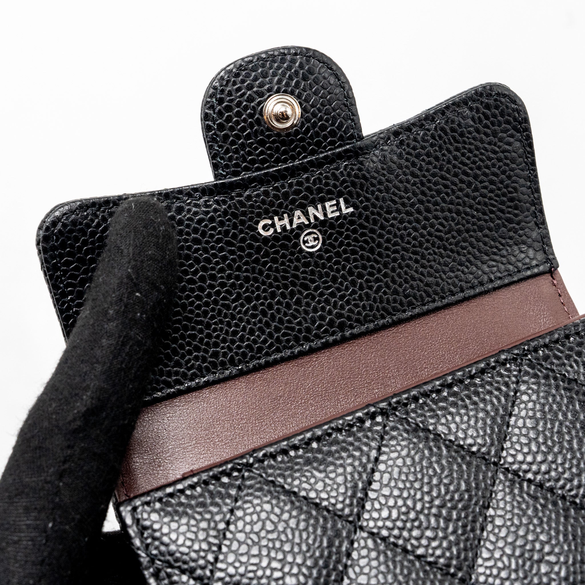 CHANEL SMALL CLASSIC FLAP WALLET CAVIAR BLACK SHW (MICROCHIP)