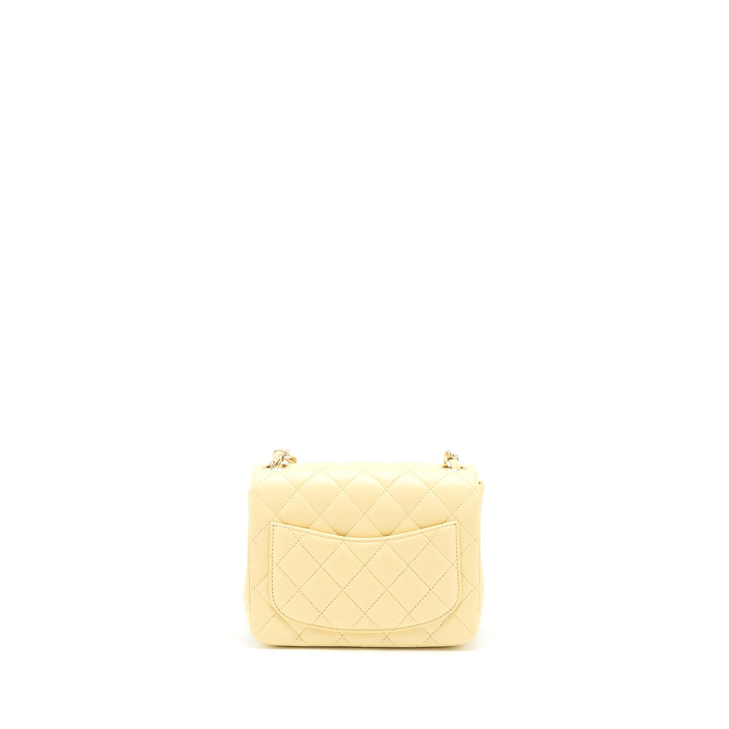 CHANEL MINI SQUARE FLAP BAG LAMBSKIN LIGHT YELLOW LGHW