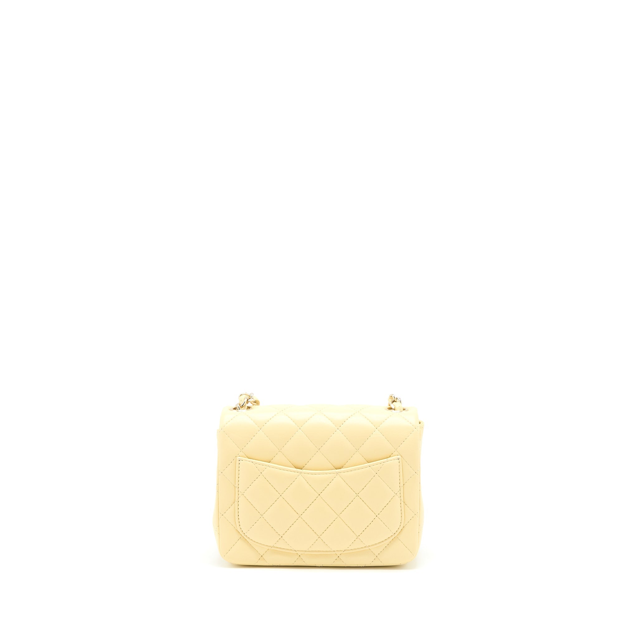 CHANEL MINI SQUARE FLAP BAG LAMBSKIN LIGHT YELLOW LGHW