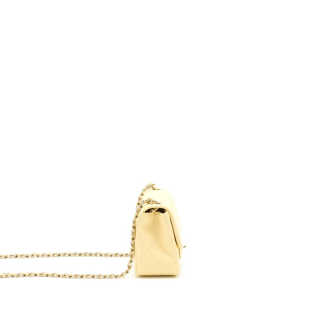 CHANEL MINI SQUARE FLAP BAG LAMBSKIN LIGHT YELLOW LGHW