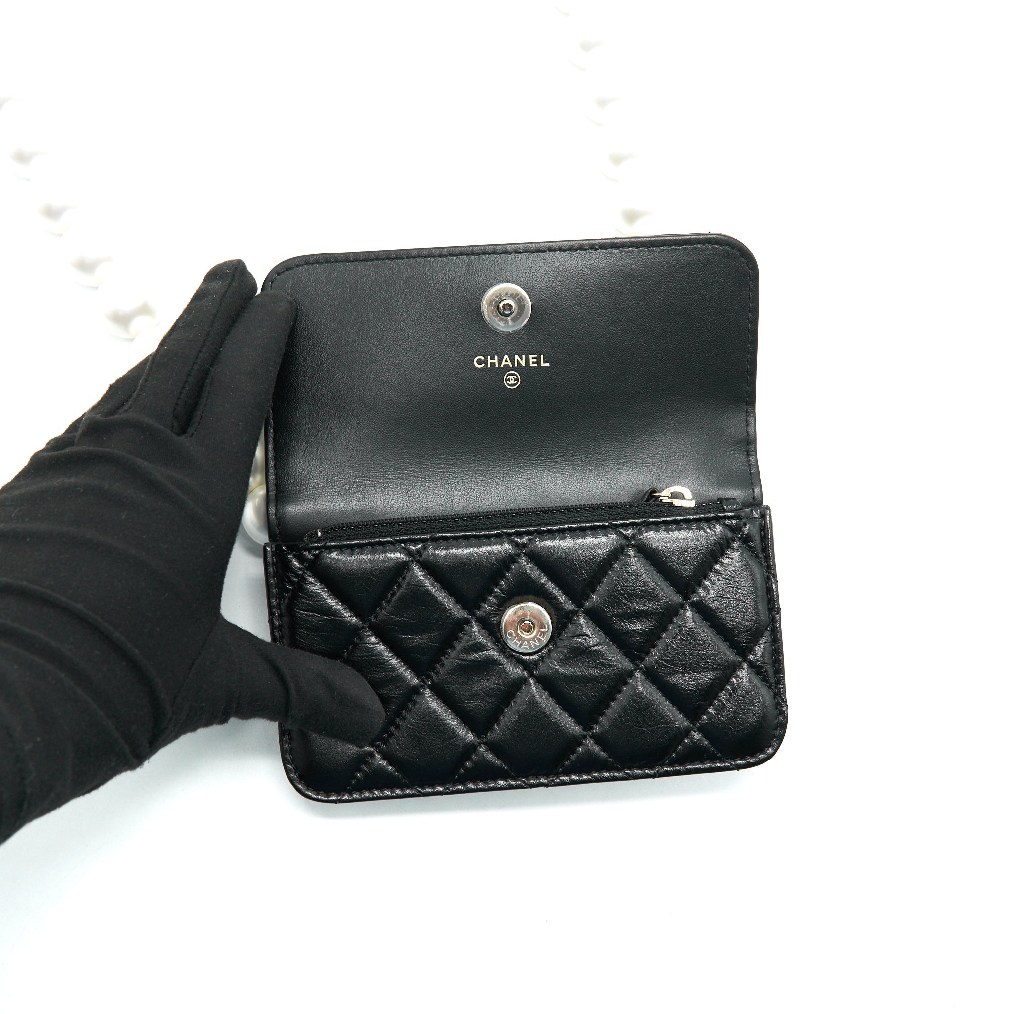 CHANEL GIANT PEARL CLUTCH WITH CHAIN CALFSKIN BLACK LGHW