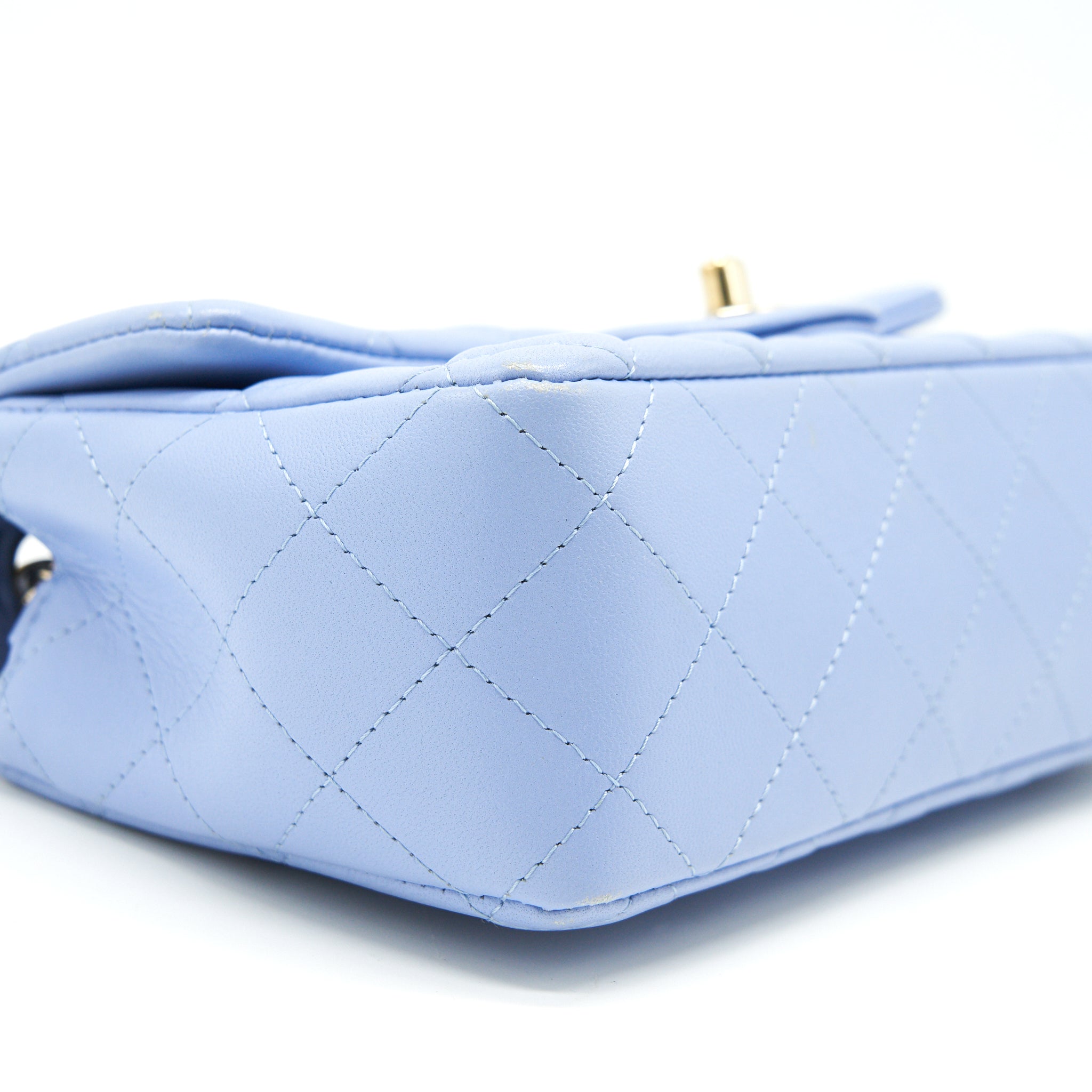CHANEL LAMBSKIN RECTANGULAR MINI FLAP BAG IN ICE BLUE GHW