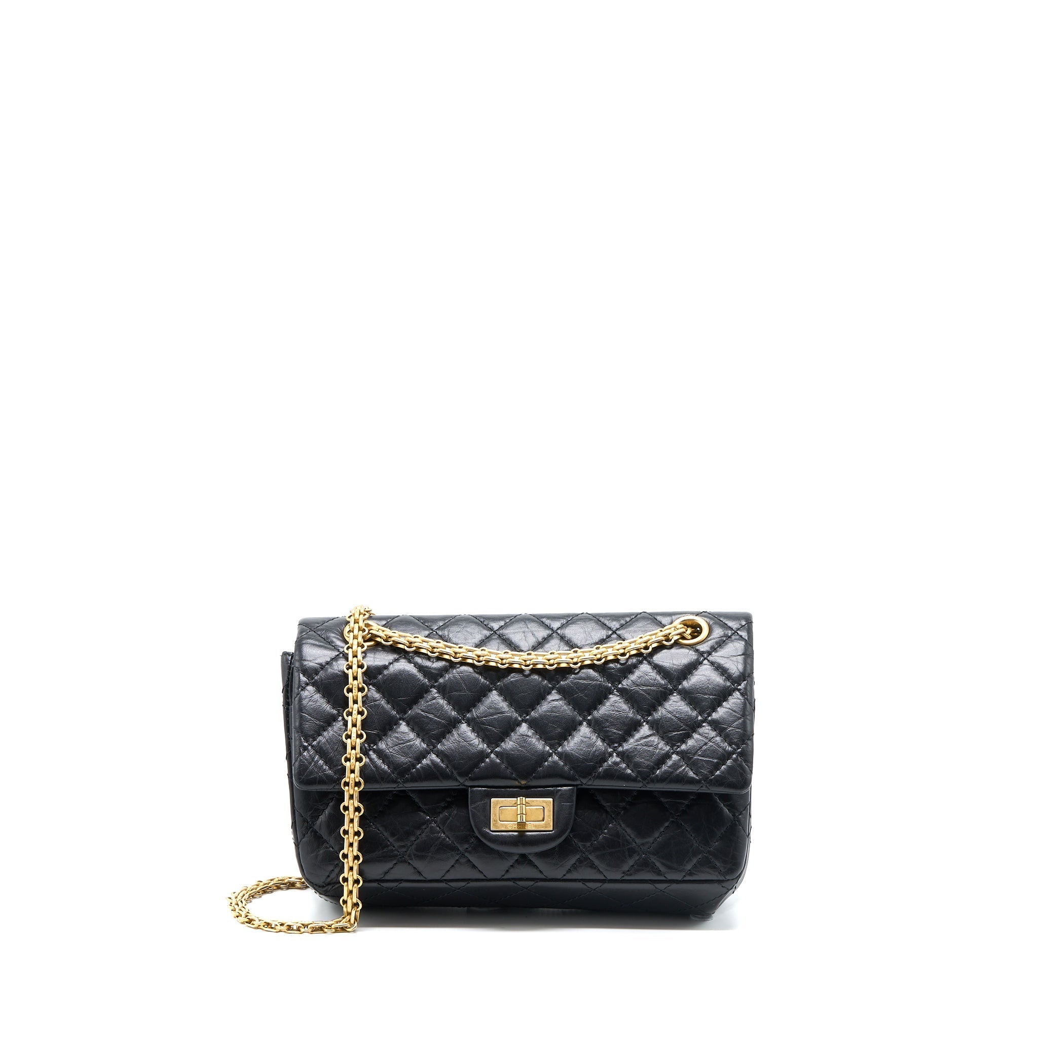 CHANEL SMALL 2.55 REISSUE FLAP BAG AGED CALFSKIN BLACK BRUSHED GHW