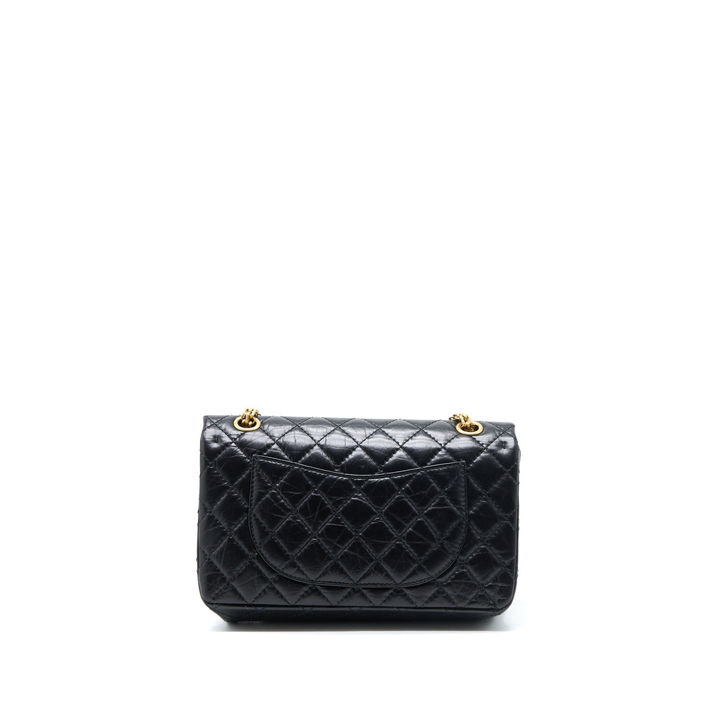 CHANEL SMALL 2.55 REISSUE FLAP BAG AGED CALFSKIN BLACK BRUSHED GHW