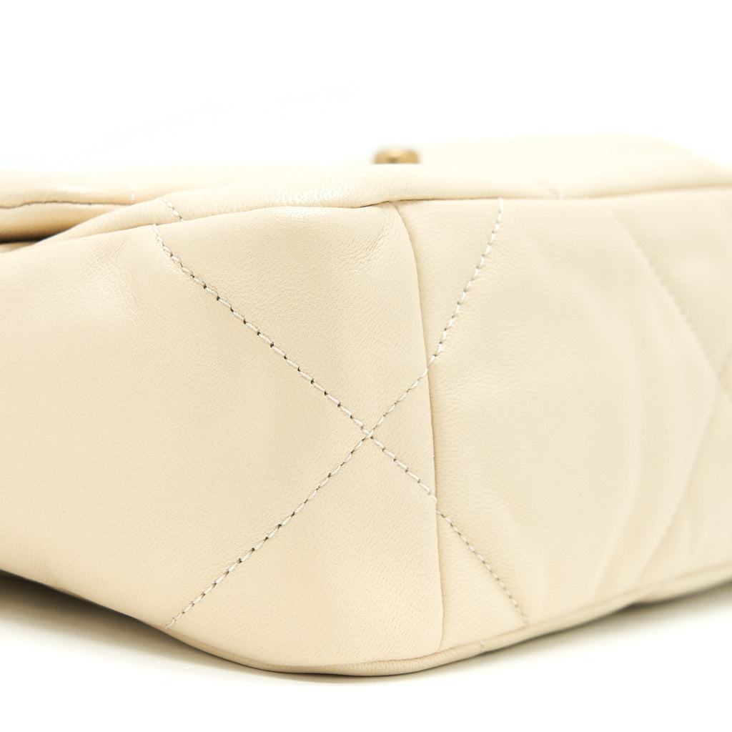 CHANEL SMALL 19 BAG 19K SHINY GOATSKIN BEIGE GHW