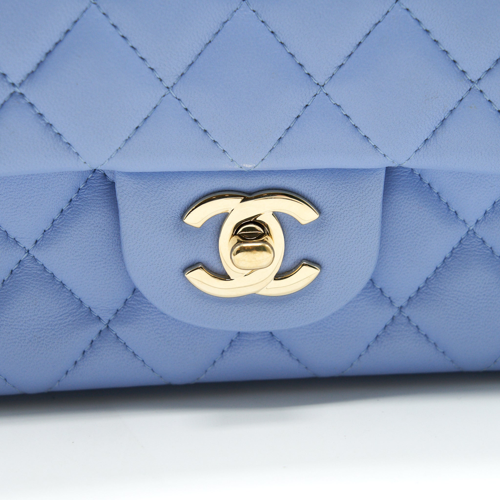 CHANEL LAMBSKIN RECTANGULAR MINI FLAP BAG IN ICE BLUE GHW