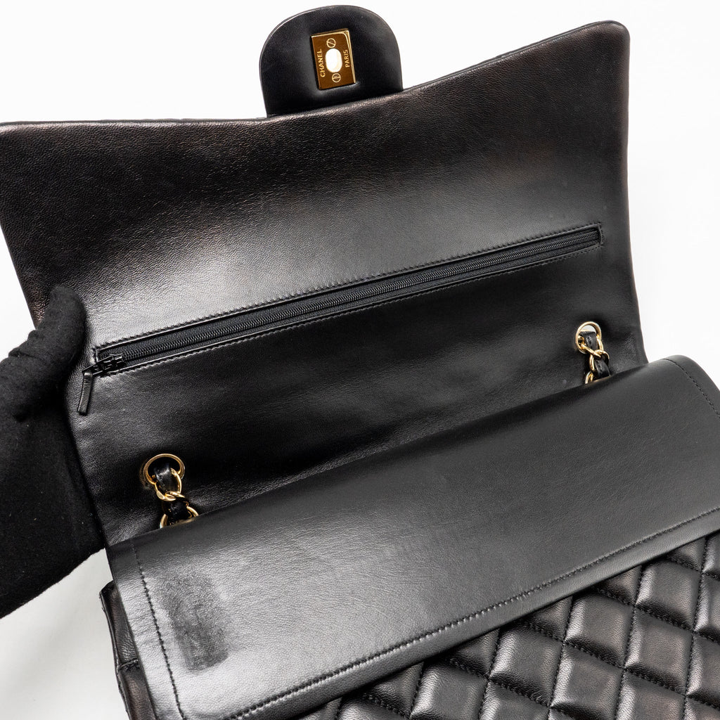 CHANEL MAXI CLASSIC DOUBLE FLAP BAG LAMBSKIN BLACK GHW