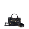 BALENCIAGA MINI CITY CROC-EMBOSSED CALFSKIN BLACK GHW