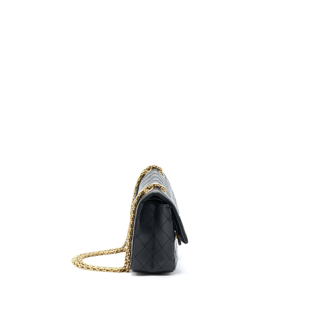 CHANEL SMALL 2.55 REISSUE FLAP BAG AGED CALFSKIN BLACK BRUSHED GHW