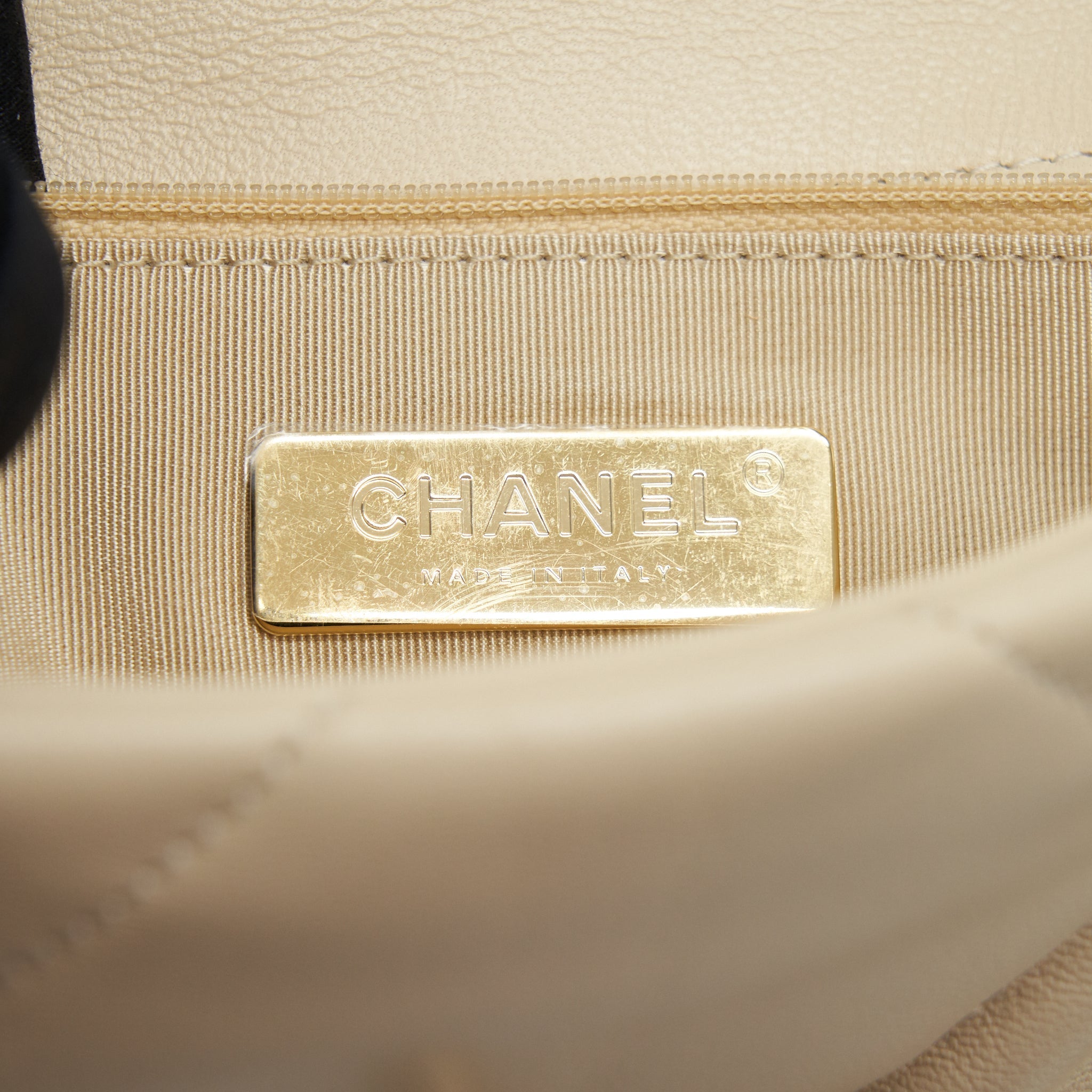 CHANEL SMALL 19 BAG 19K SHINY GOATSKIN BEIGE GHW