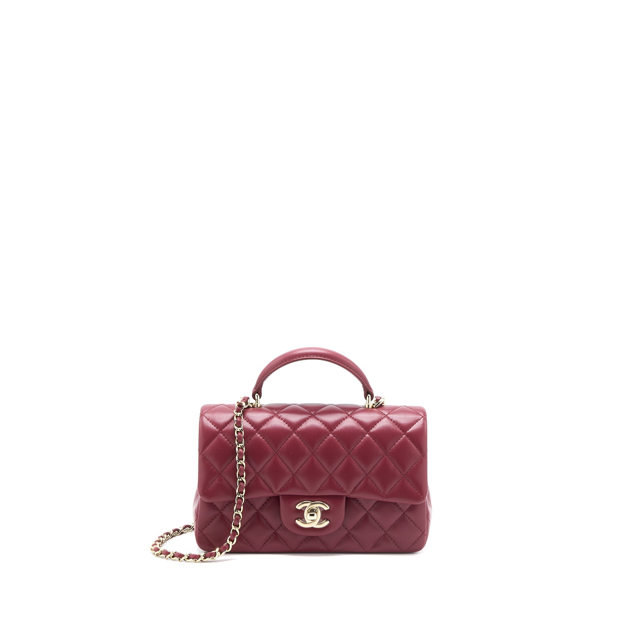 CHANEL TOP HANDLE MINI RECTANGULAR FLAP BAG LAMBSKIN BURGUNDY GHW (MICROCHIP)
