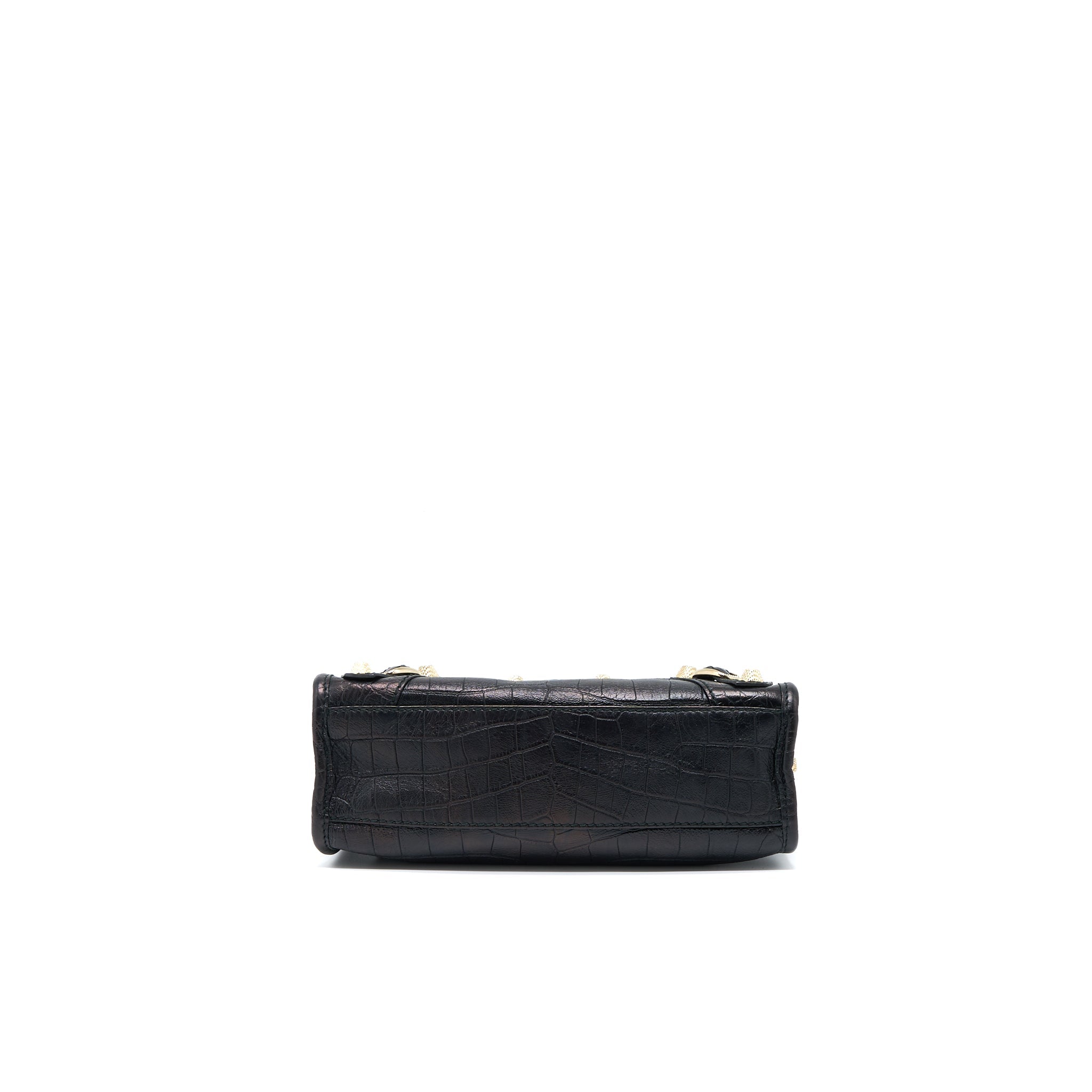 BALENCIAGA MINI CITY CROC-EMBOSSED CALFSKIN BLACK GHW