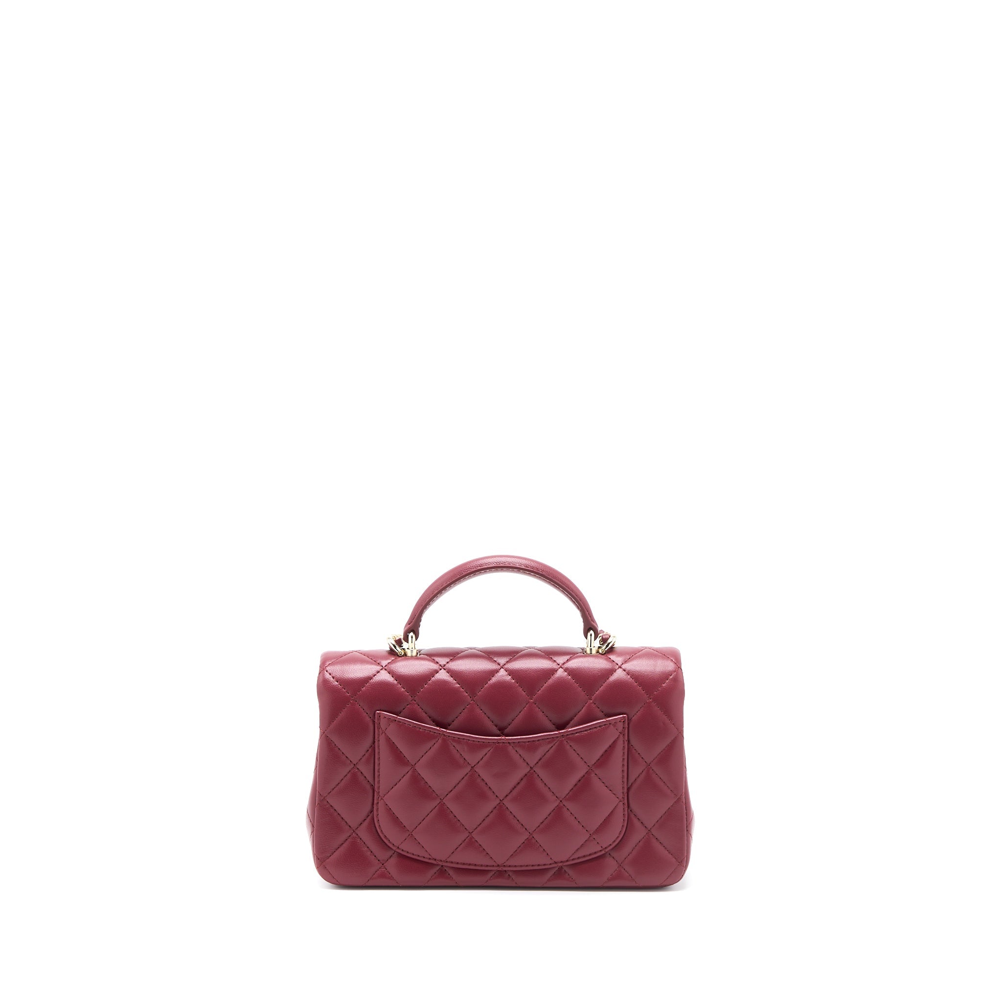 CHANEL TOP HANDLE MINI RECTANGULAR FLAP BAG LAMBSKIN BURGUNDY GHW (MICROCHIP)