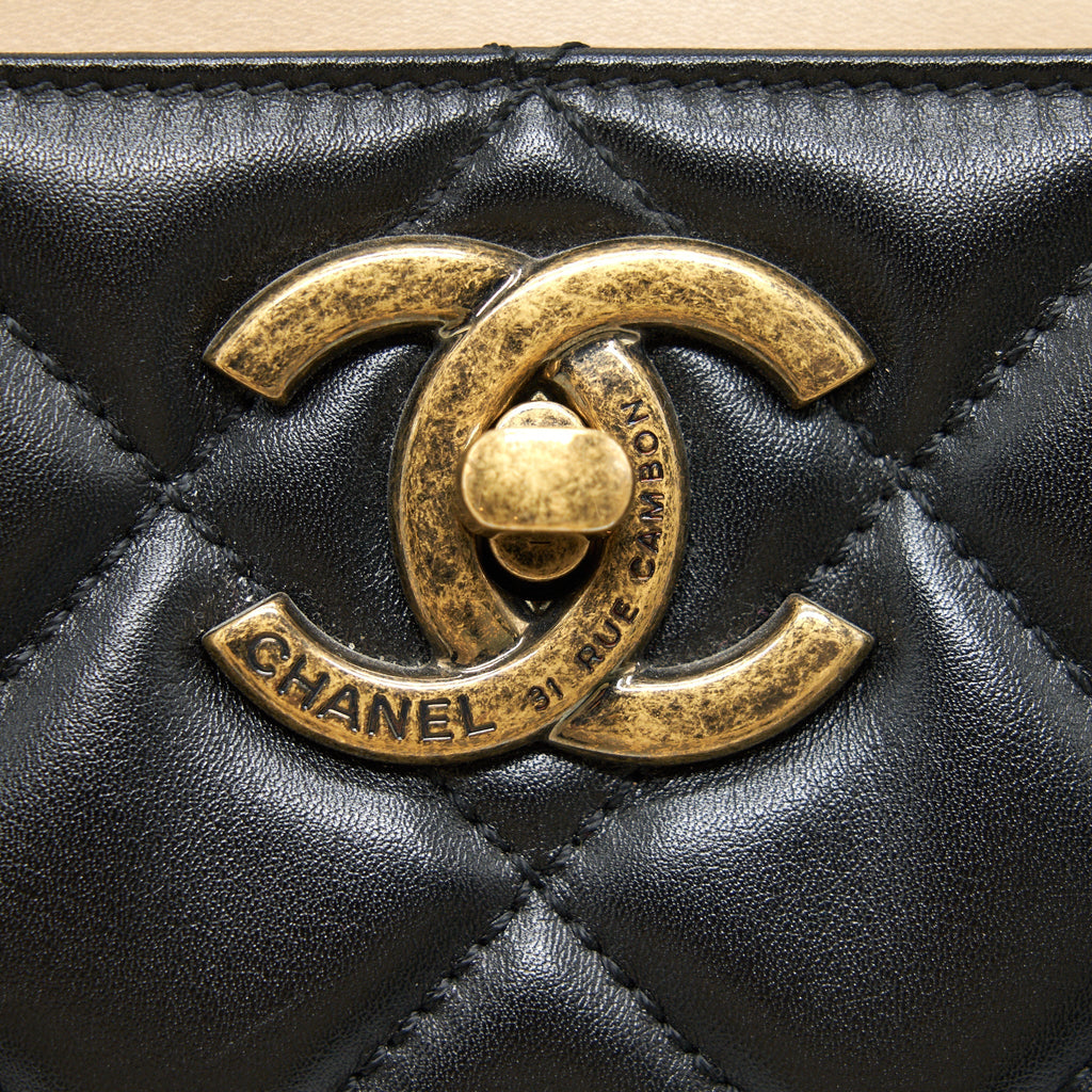 CHANEL CALFSKIN LEATHER SHOPPING BAG BLACK/BEIGE