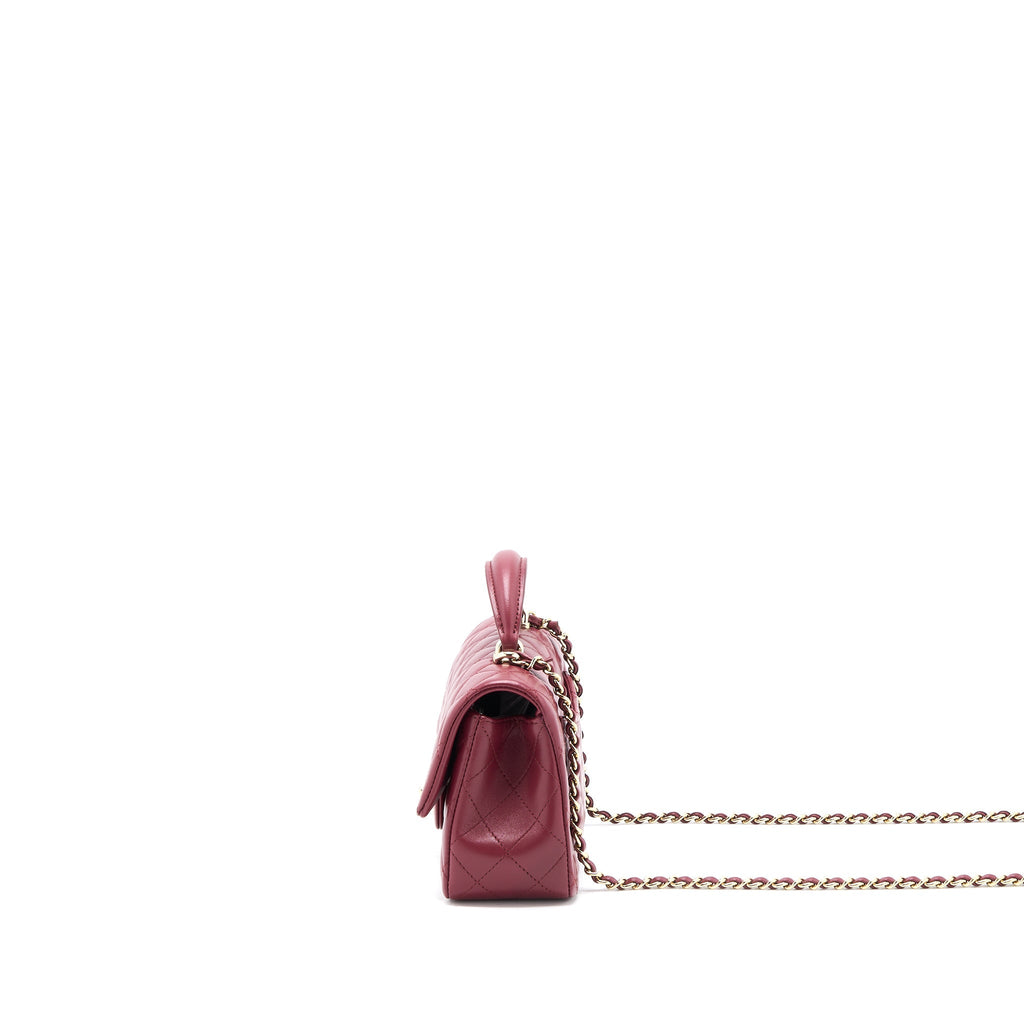 CHANEL TOP HANDLE MINI RECTANGULAR FLAP BAG LAMBSKIN BURGUNDY GHW (MICROCHIP)