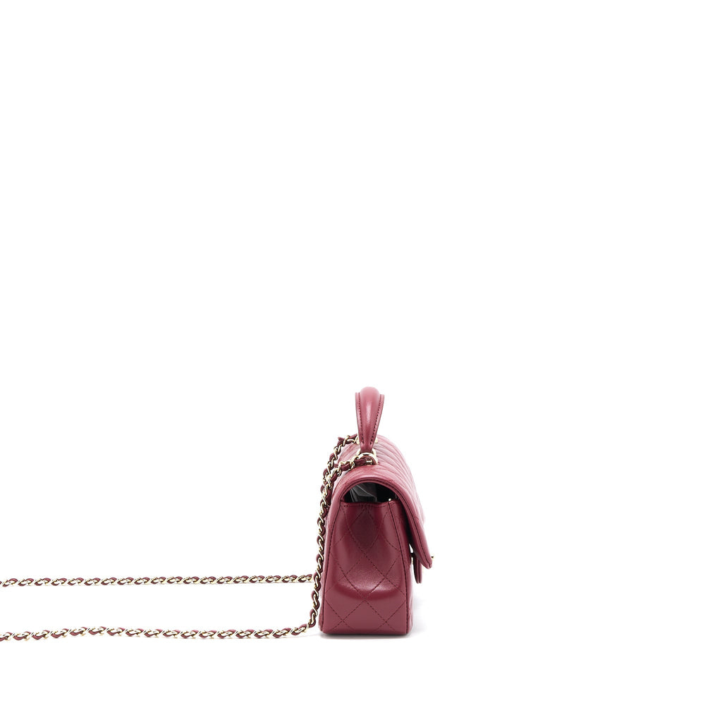 CHANEL TOP HANDLE MINI RECTANGULAR FLAP BAG LAMBSKIN BURGUNDY GHW (MICROCHIP)
