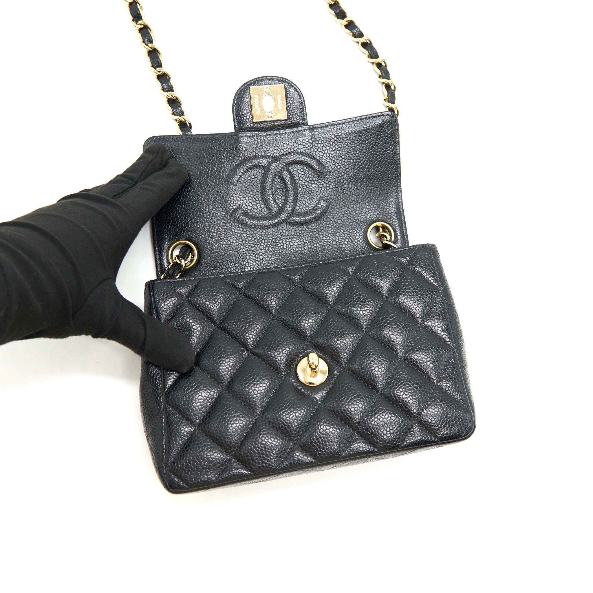 CHANEL VINTAGE MINI SQUARE FLAP BAG CAVIAR BLACK GHW