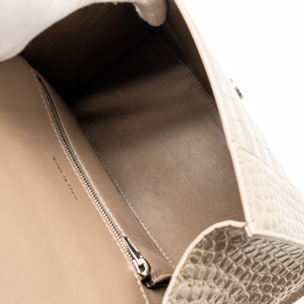 BALENCIAGA SMALL HOURGLASS BAG CROC-EMBOSSED CALFSKIN DARK BEIGE SHW