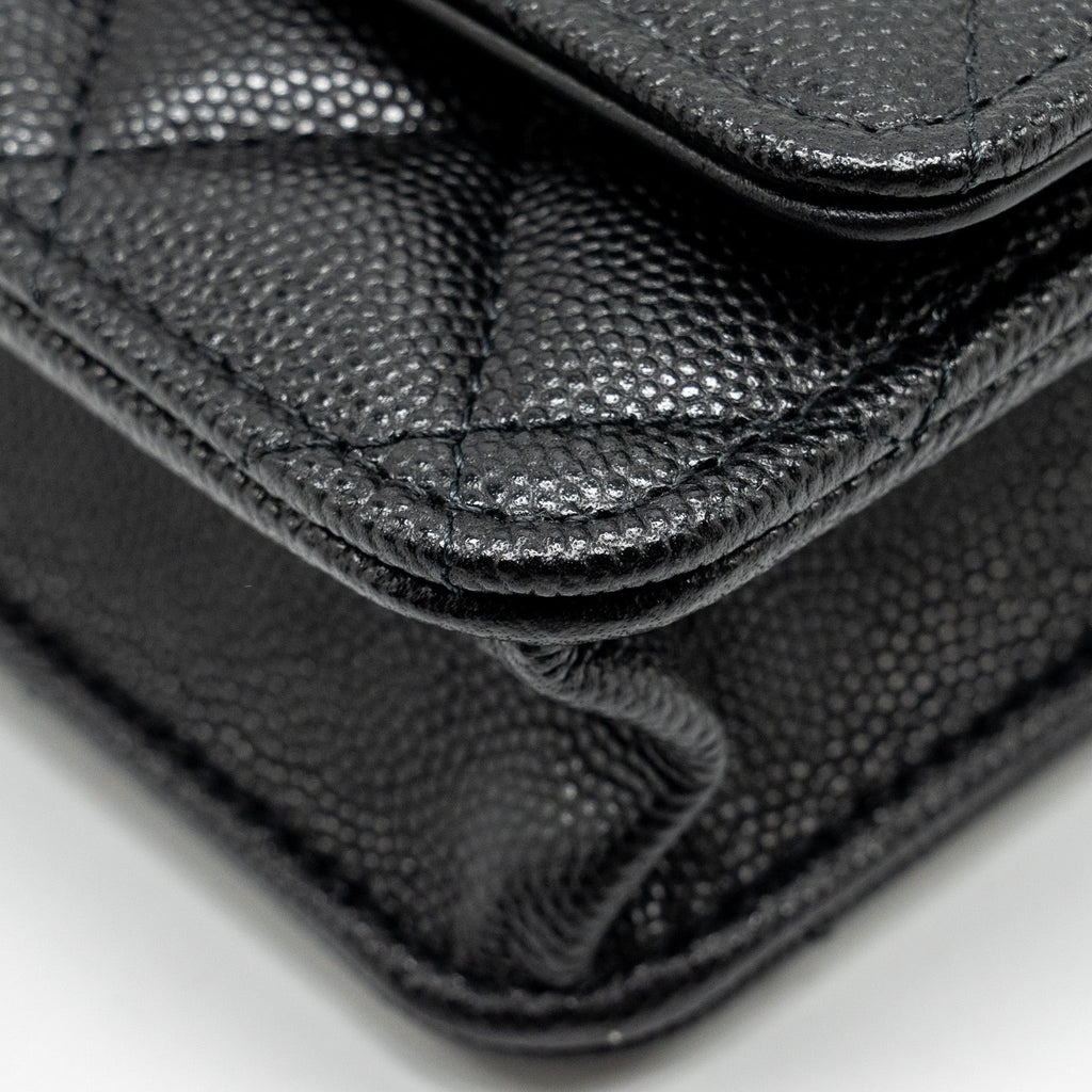 CHANEL CAMELLIA WALLET ON CHAIN CAVIAR BLACK GHW (MICROCHIP)