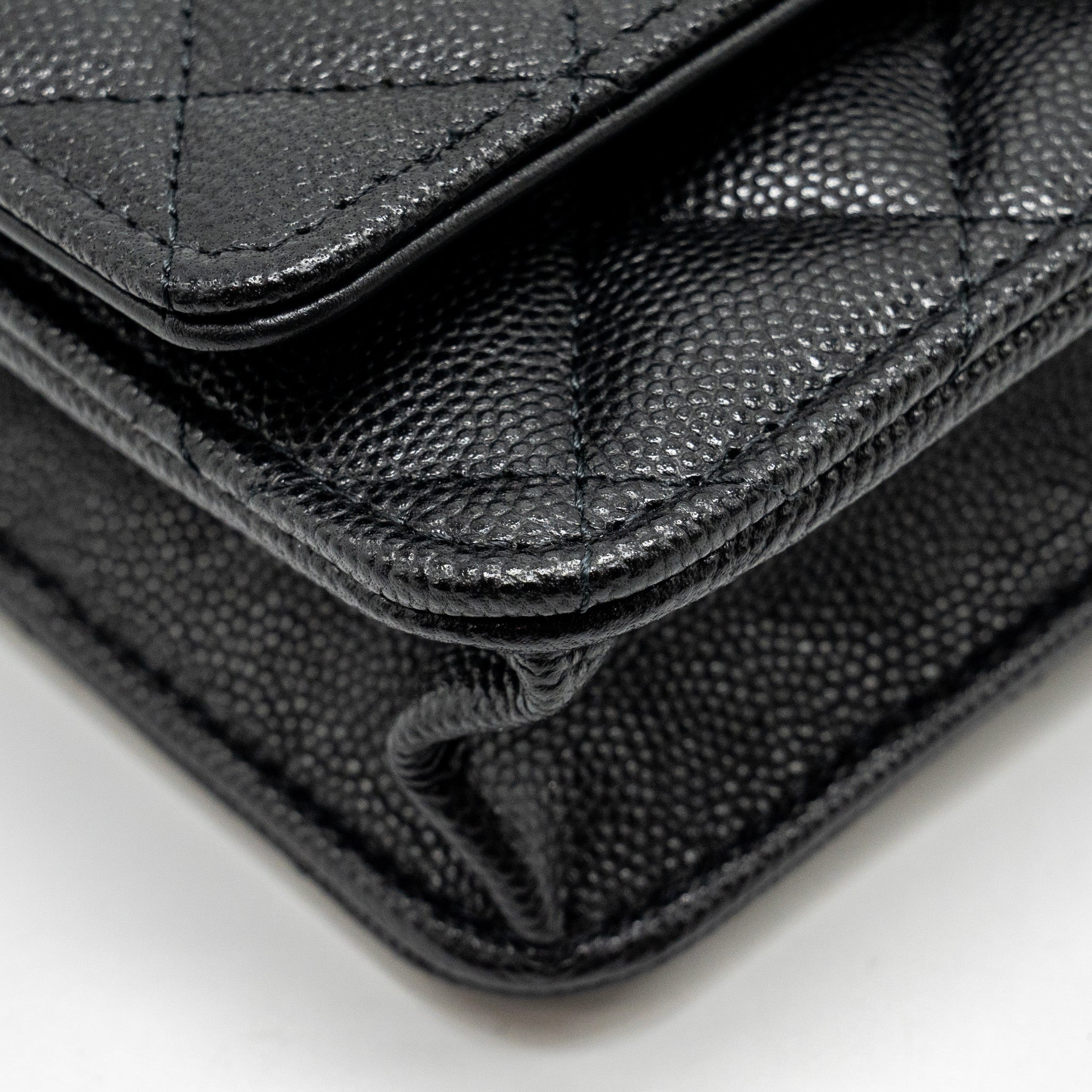 CHANEL CAMELLIA WALLET ON CHAIN CAVIAR BLACK GHW (MICROCHIP)