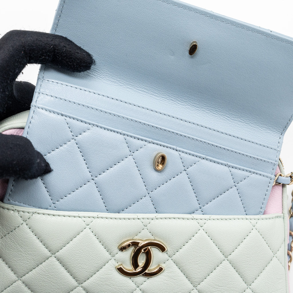 CHANEL SMALL CAMERA BAG GOATSKIN MULTICOLOR GREEN / BLUE / PINK LGHW