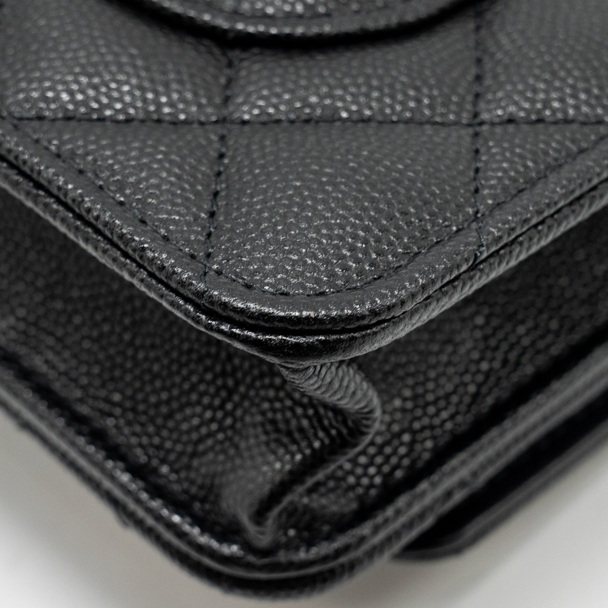 CHANEL CAMELLIA WALLET ON CHAIN CAVIAR BLACK GHW (MICROCHIP)