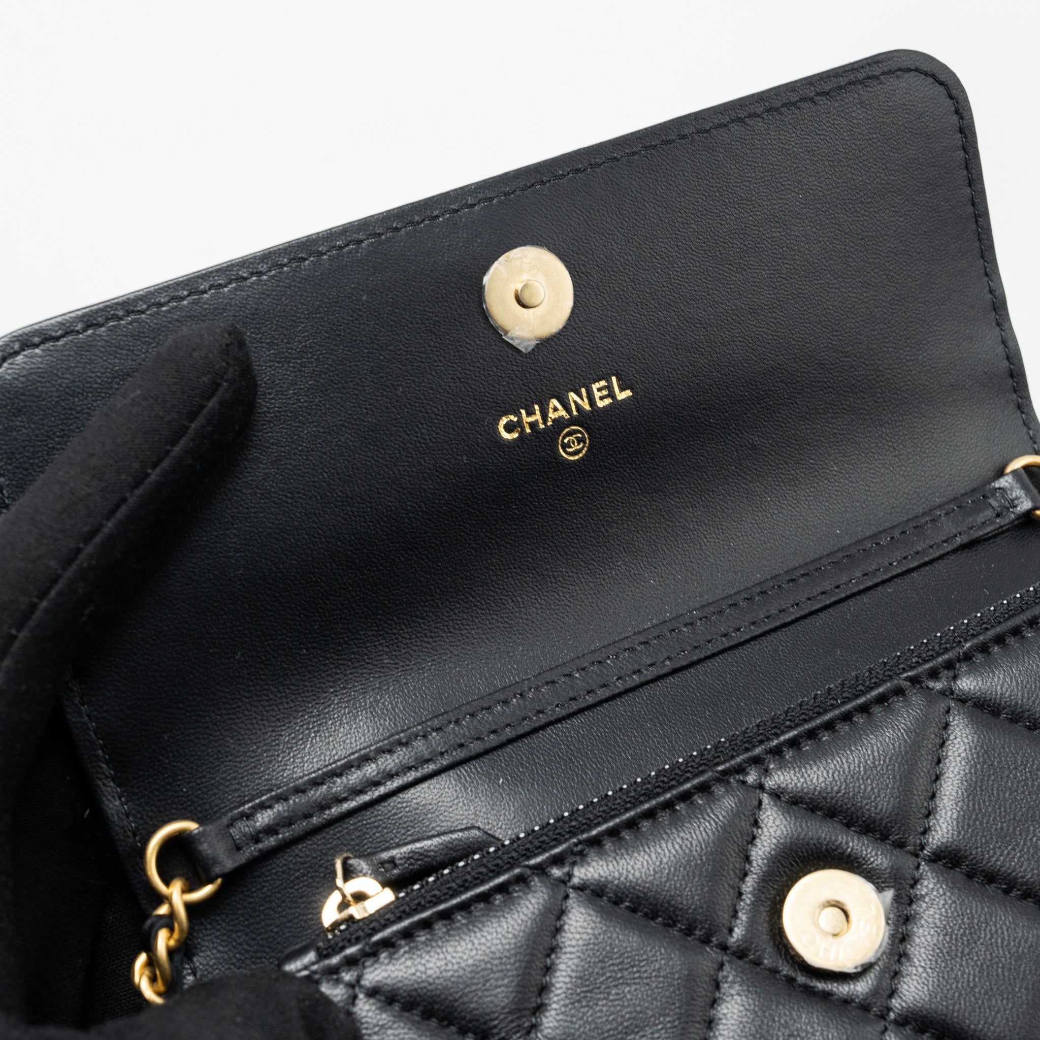 CHANEL PEARL CRUSH MINI FLAP WALLET WITH CHAIN LAMBSKIN BLACK GHW (MICROCHIP)