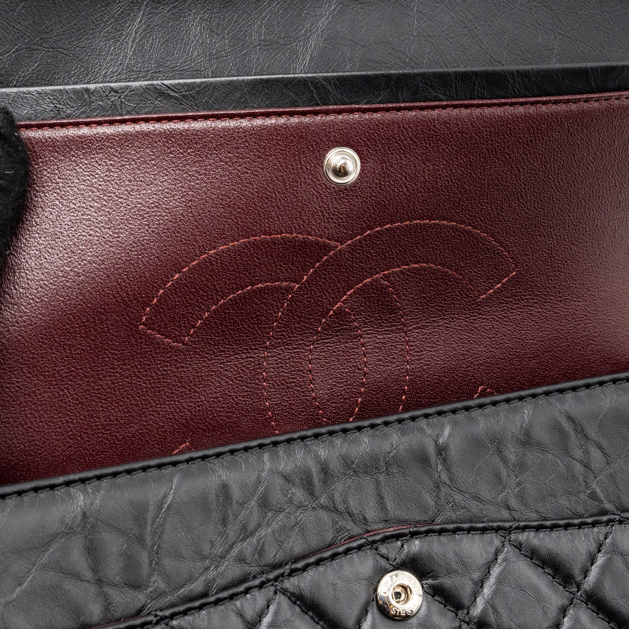 CHANEL SMALL 2.55 REISSUE FLAP BAG AGED CALFSKIN BLACK RUTHENIUM HARDWARE