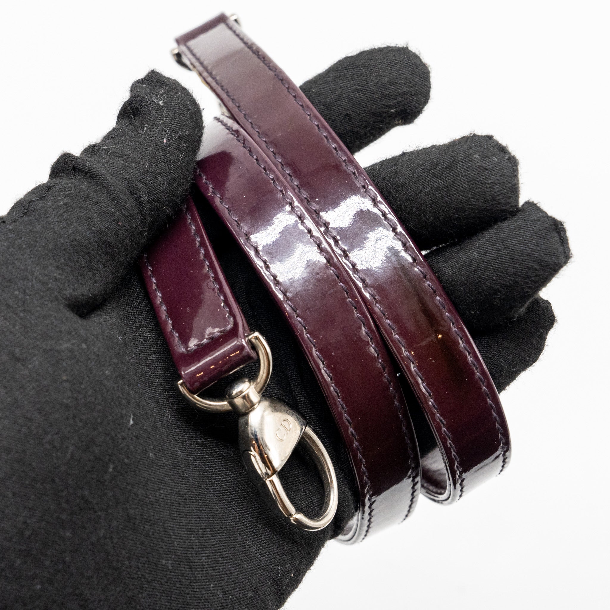 DIOR LARGE LADY DIOR PATENT BURGUNDY SHW