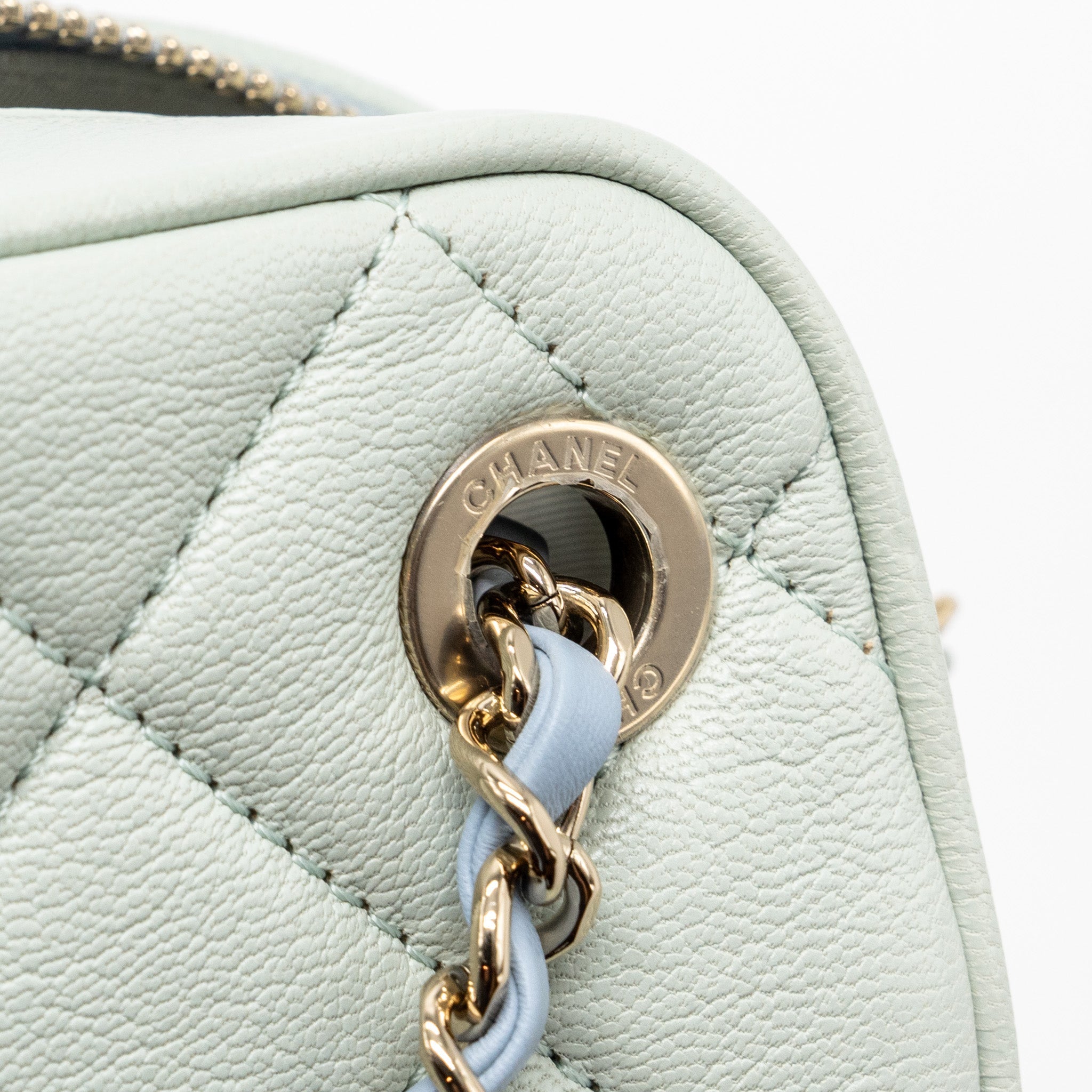 CHANEL SMALL CAMERA BAG GOATSKIN MULTICOLOR GREEN / BLUE / PINK LGHW