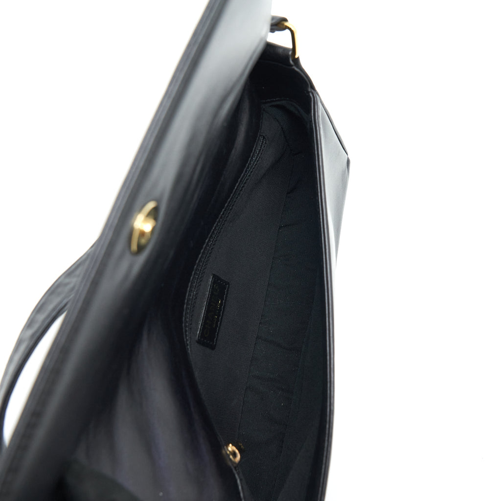CHANEL VINTAGE CHOCOLATE BAR FLAP SHOULDER BAG LAMBSKIN BLACK GHW