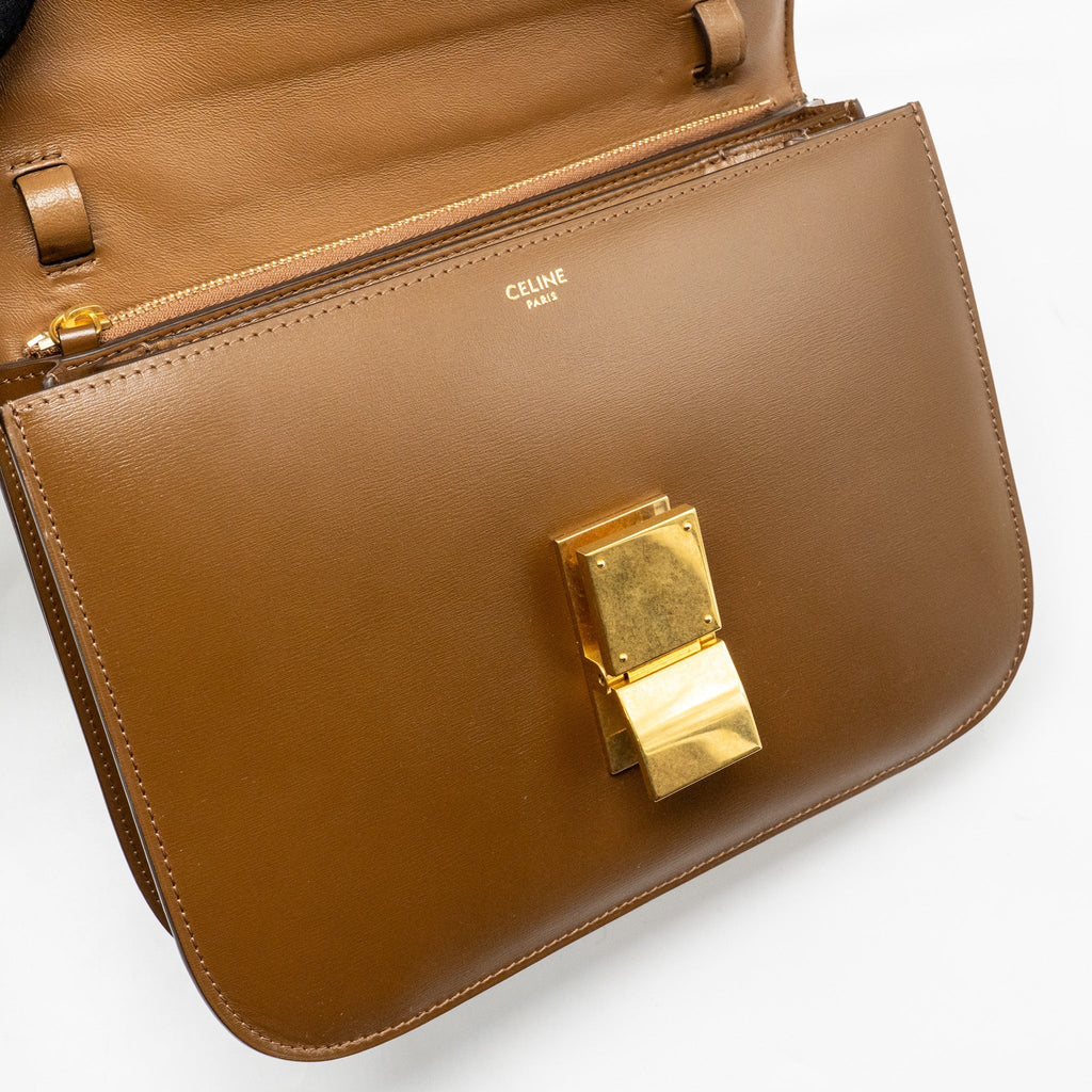 CELINE MEDIUM CLASSIC BOX BAG CALFSKIN CAMEL GHW