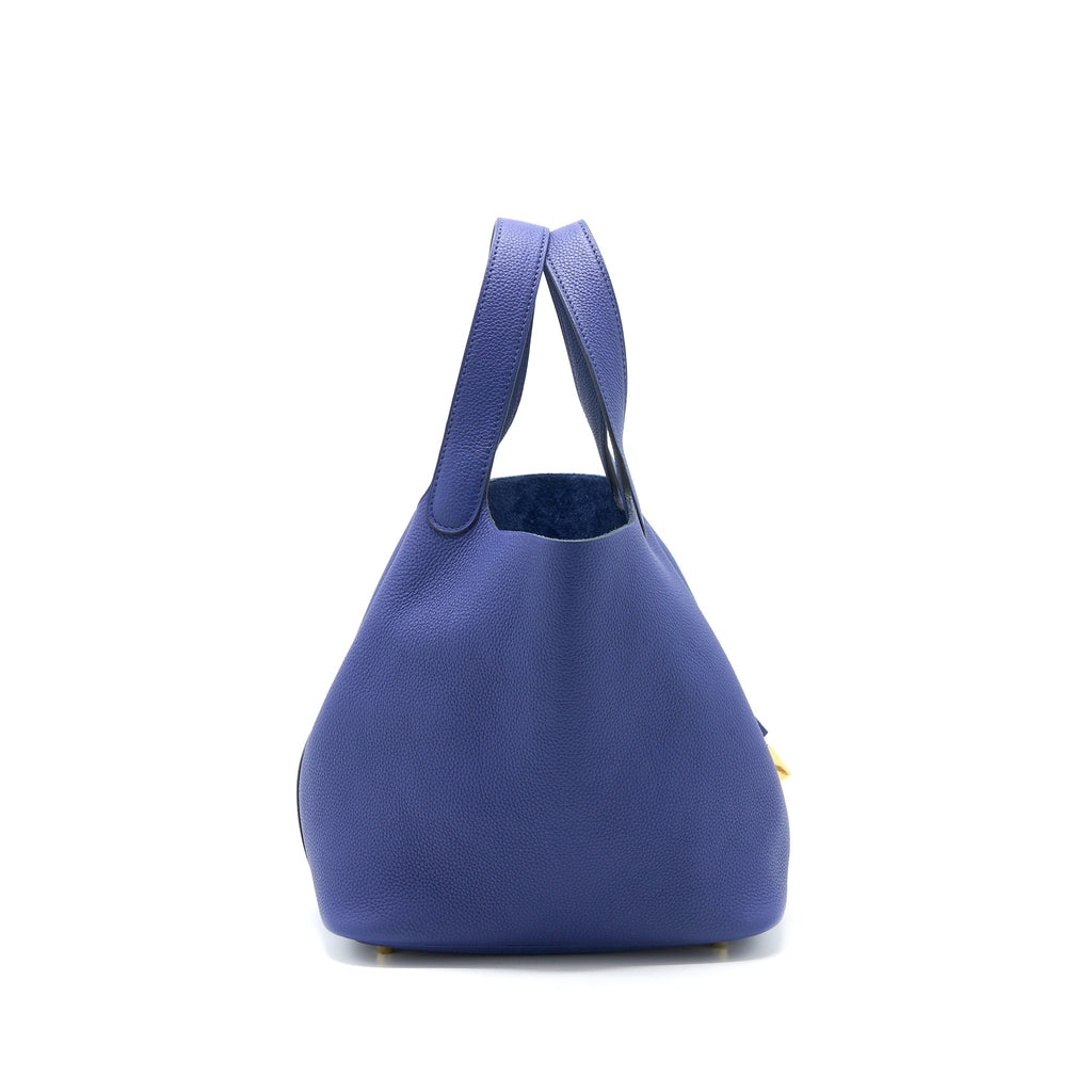 HERMES PICOTIN 22 LOCK BAG TAURILLON MAURICE BLUE SAPHIR GHW
