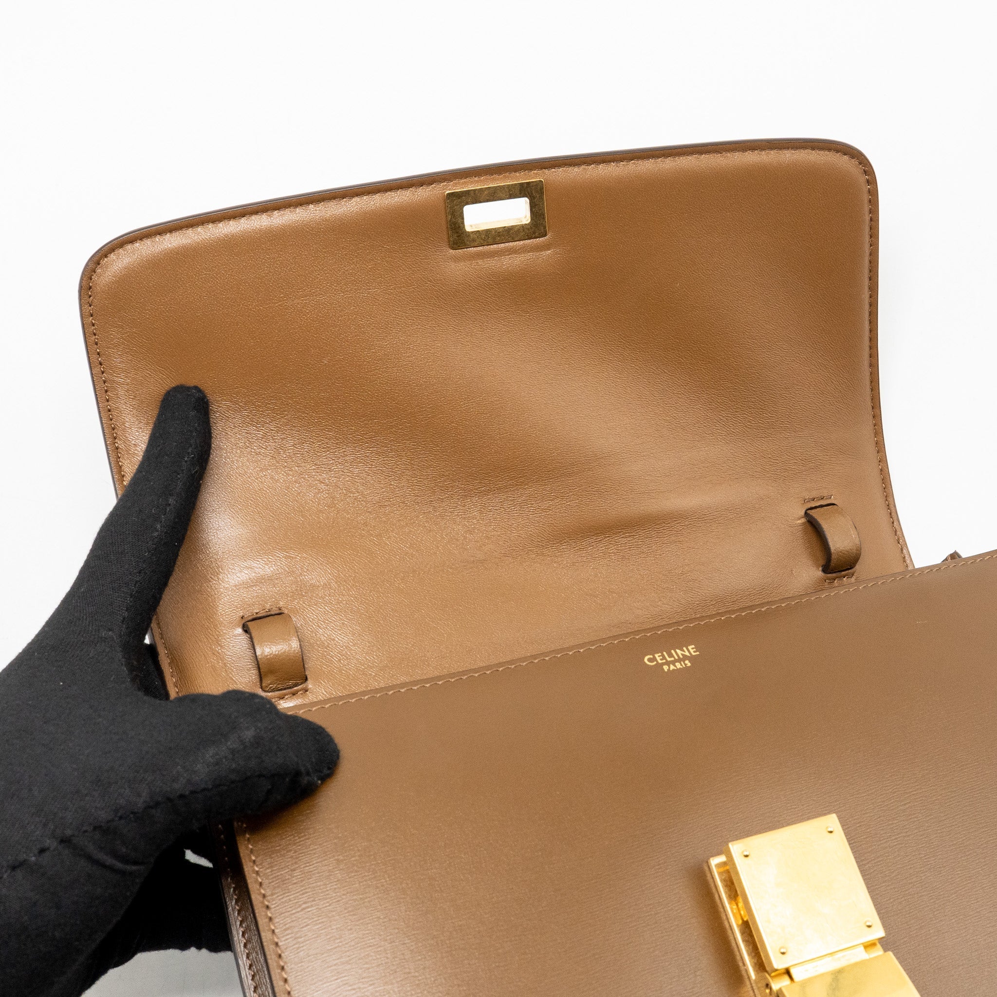 CELINE MEDIUM CLASSIC BOX BAG CALFSKIN CAMEL GHW