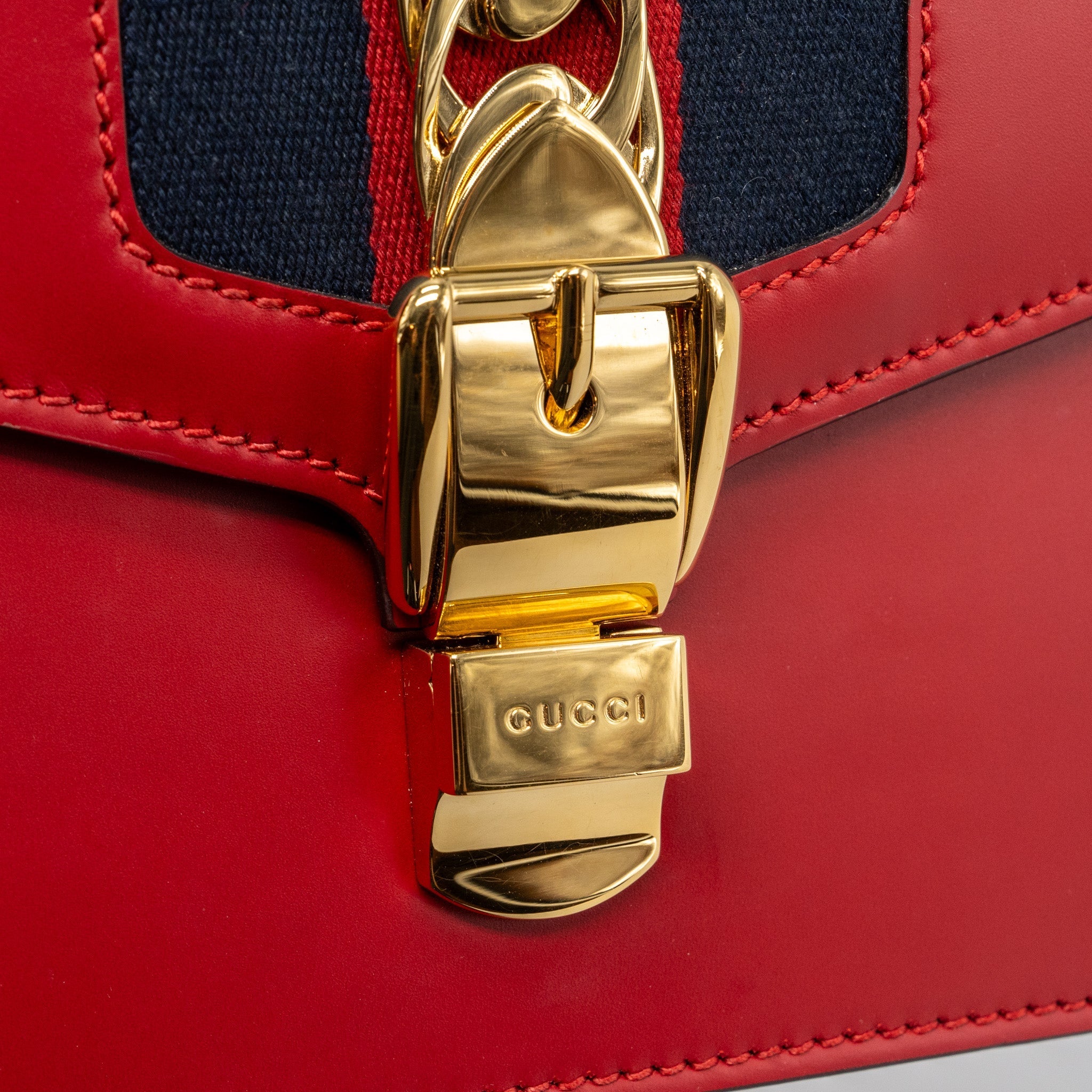 GUCCI SYLVIE SHOULDER BAG CALFSKIN RED GHW