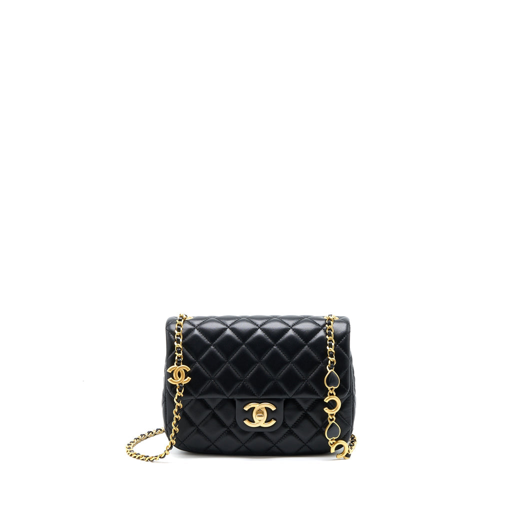 CHANEL 22K COCO CHAIN QUILTED FLAP BAG LAMBSKIN BLACK BRUSHED GHW (MICROCHIP)