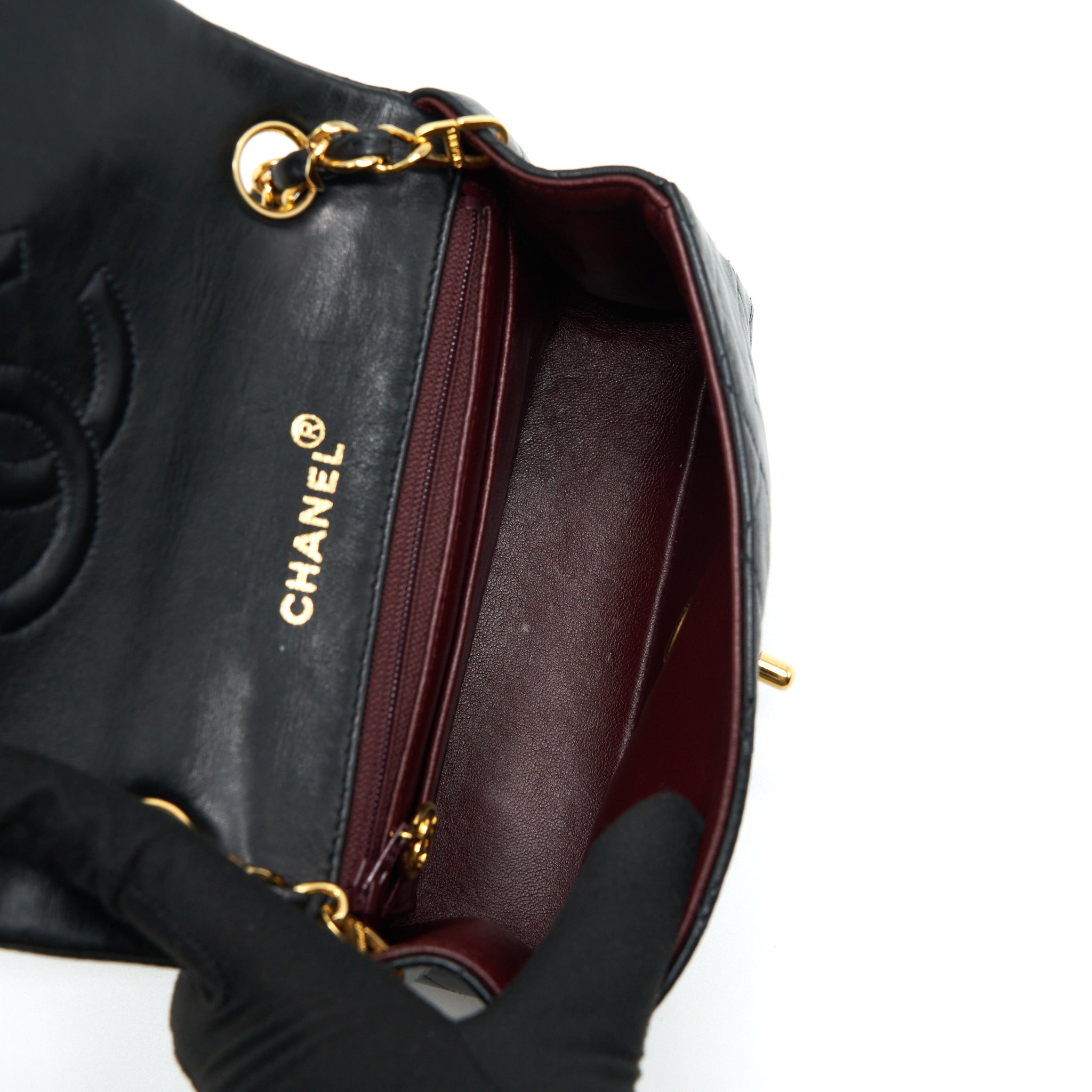 CHANEL VINTAGE MINI SQUARE FLAP BAG LAMBSKIN BLACK GHW