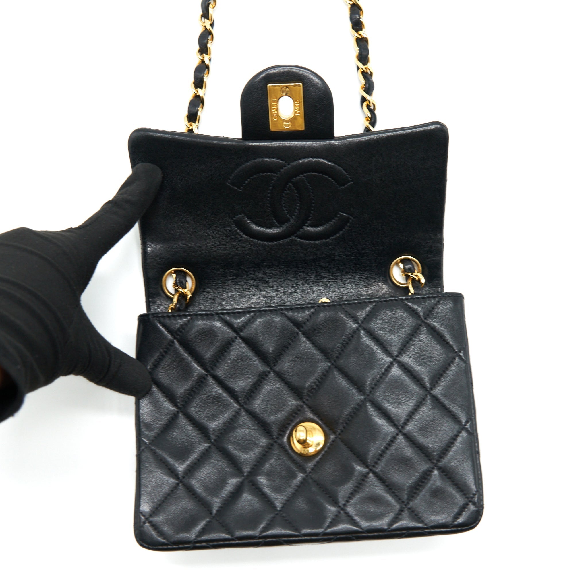 CHANEL VINTAGE MINI SQUARE FLAP BAG LAMBSKIN BLACK GHW
