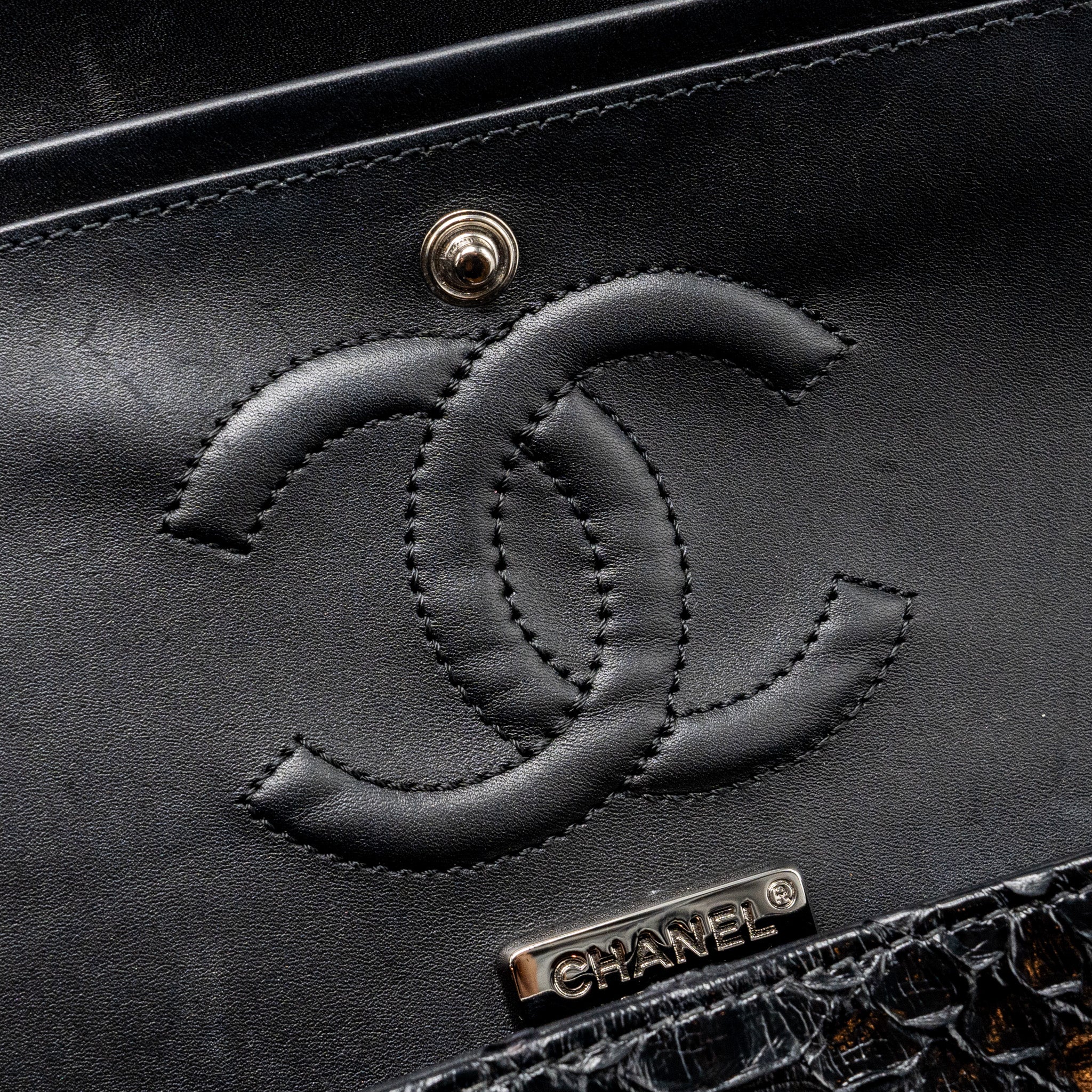 CHANEL MEDIUM CLASSIC DOUBLE FLAP BAG PYTHON BLACK SHW
