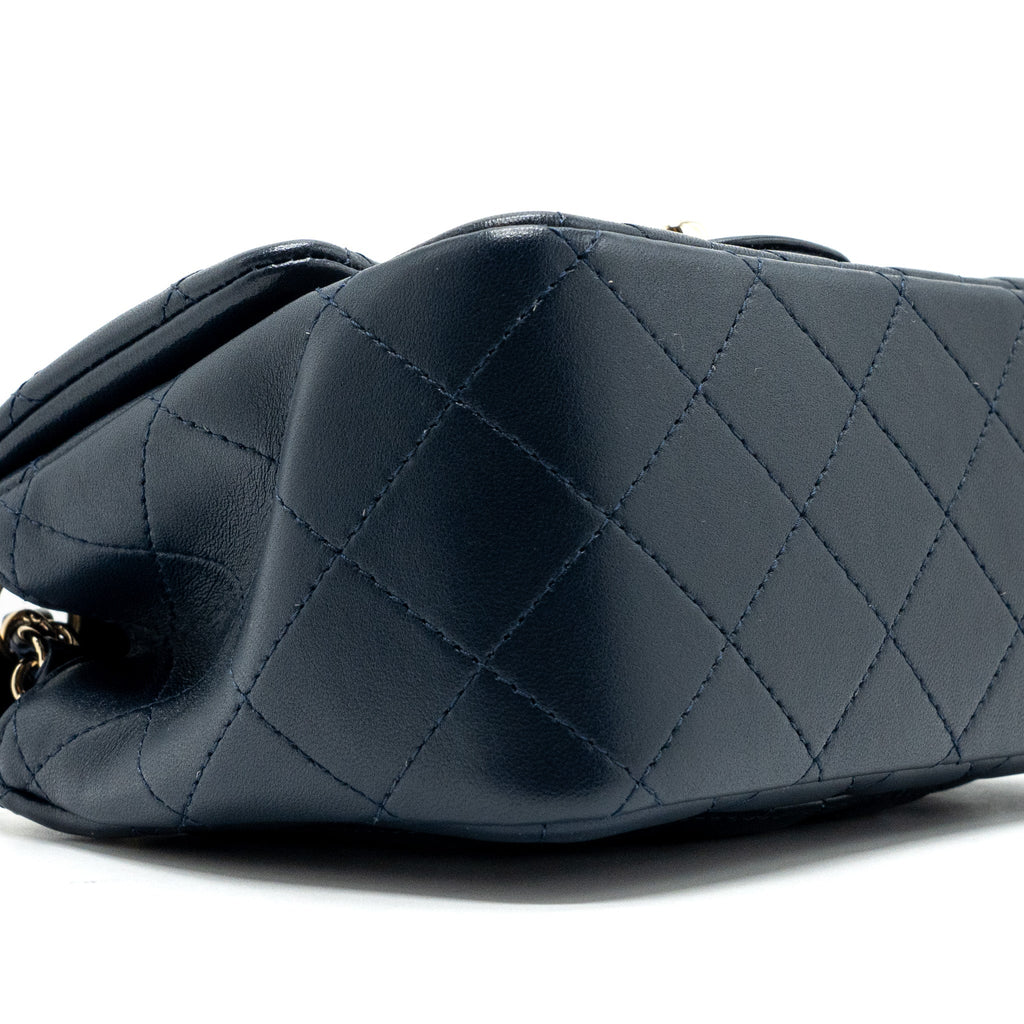 CHANEL CLASSIC MINI SQUARE FLAP BAG LAMBSKIN DARK BLUE LGHW