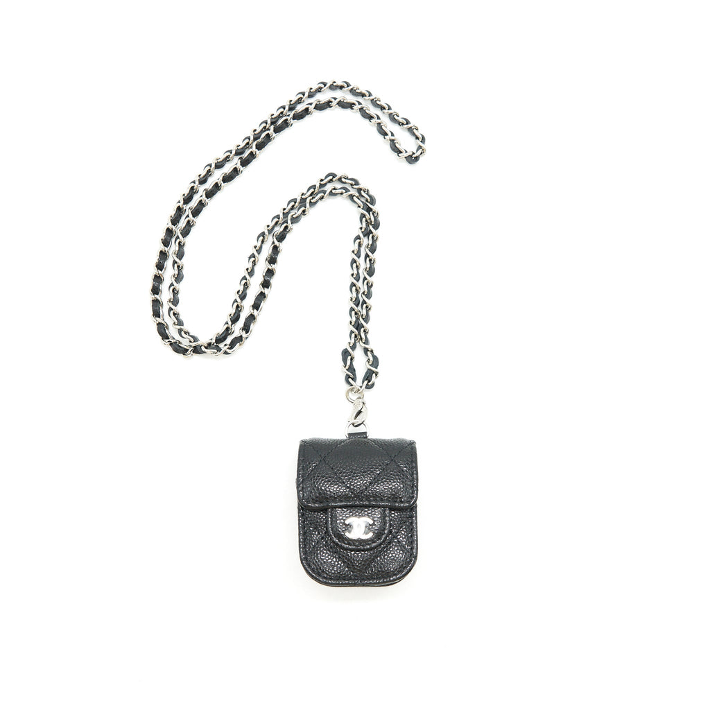 CHANEL AIRPODS CASE WITH CHAIN CAVIAR BLACK SHW
